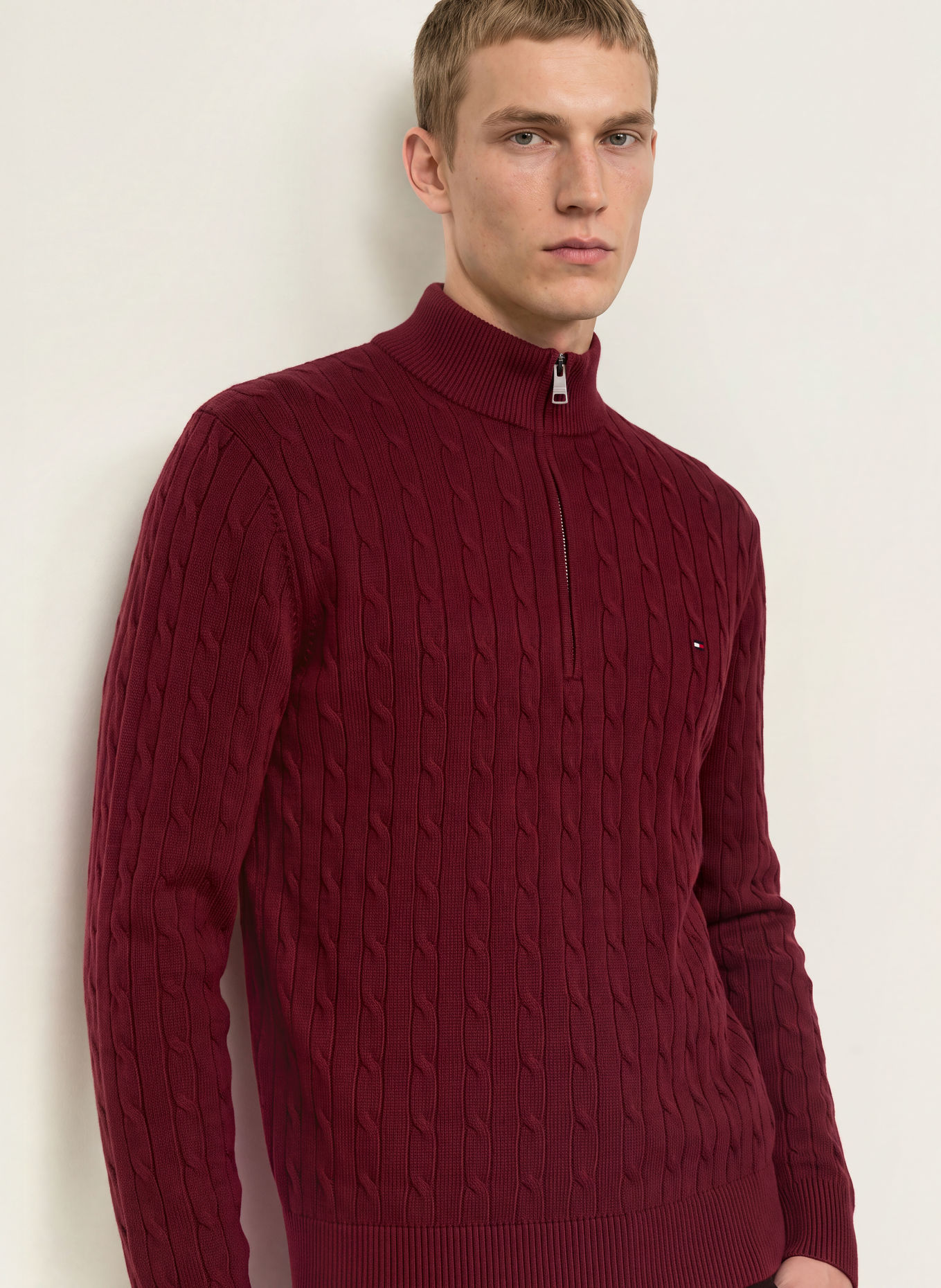 TOMMY HILFIGER Half-zip sweater: DARK RED