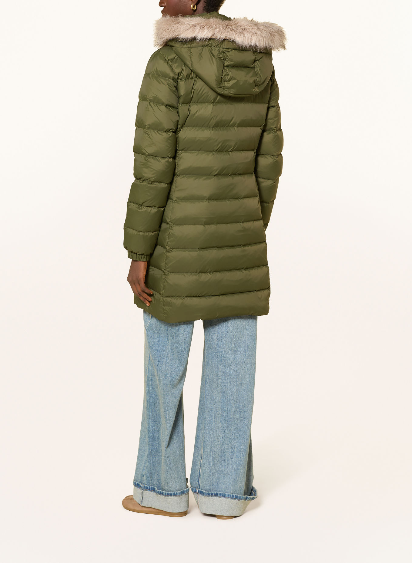 TOMMY JEANS Down coat with detachable faux fur: KHAKI / LIGHT BROWN
