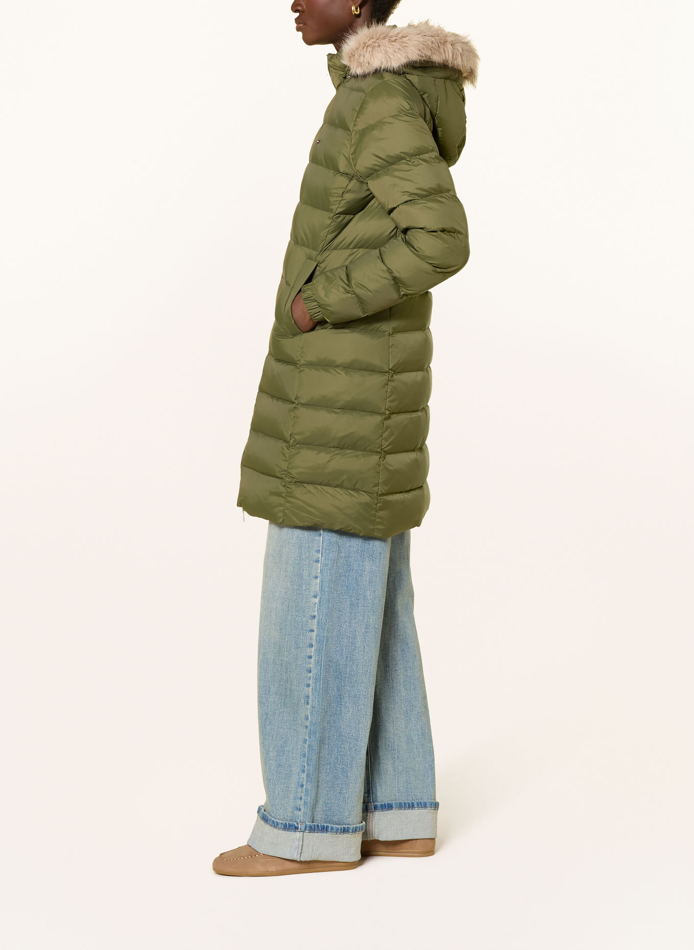 TOMMY JEANS Down coat with detachable faux fur: KHAKI / LIGHT BROWN