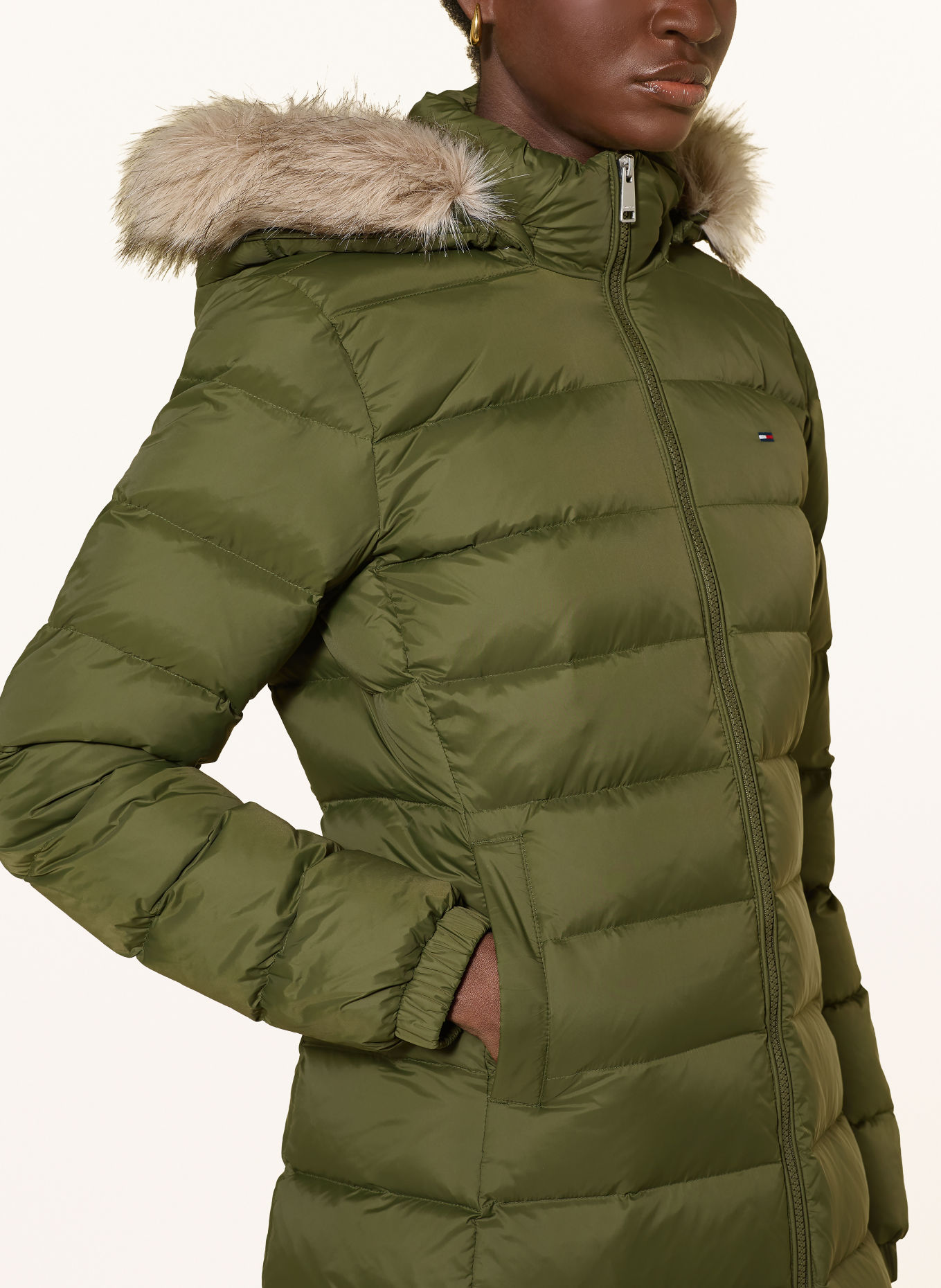 TOMMY JEANS Down coat with detachable faux fur: KHAKI / LIGHT BROWN