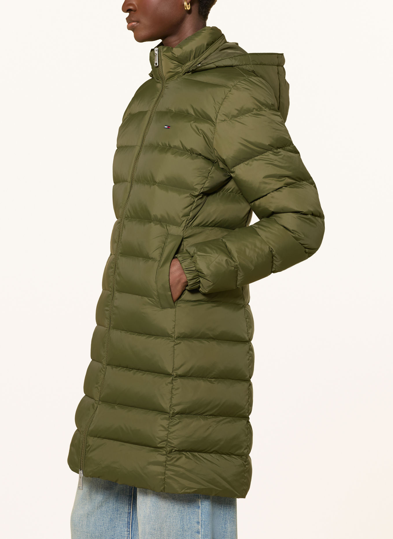 TOMMY JEANS Down coat with detachable faux fur: KHAKI / LIGHT BROWN