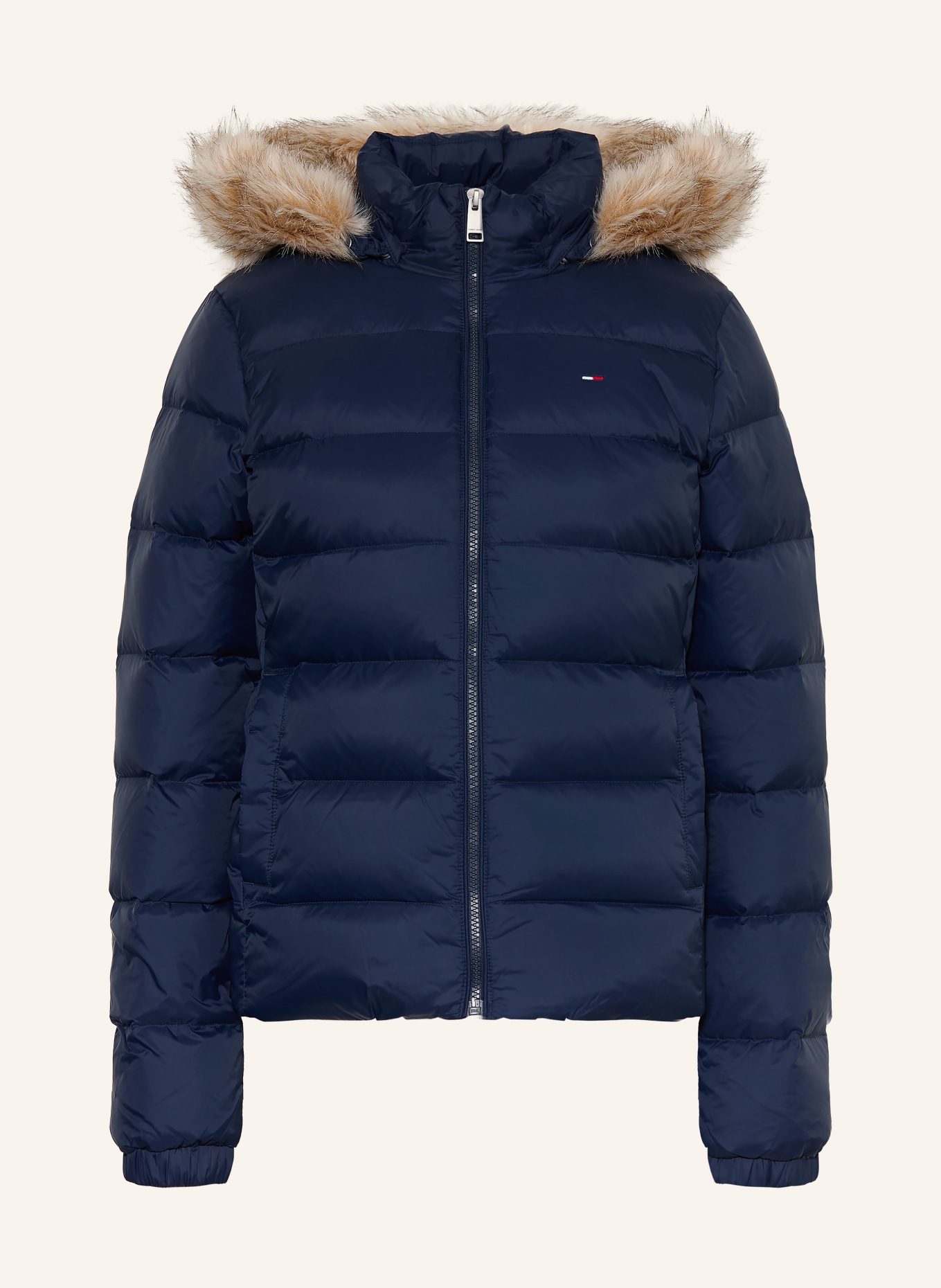TOMMY JEANS Donsjack met afneembare kunstbontkraag: DONKERBLAUW / LICHTBRUIN