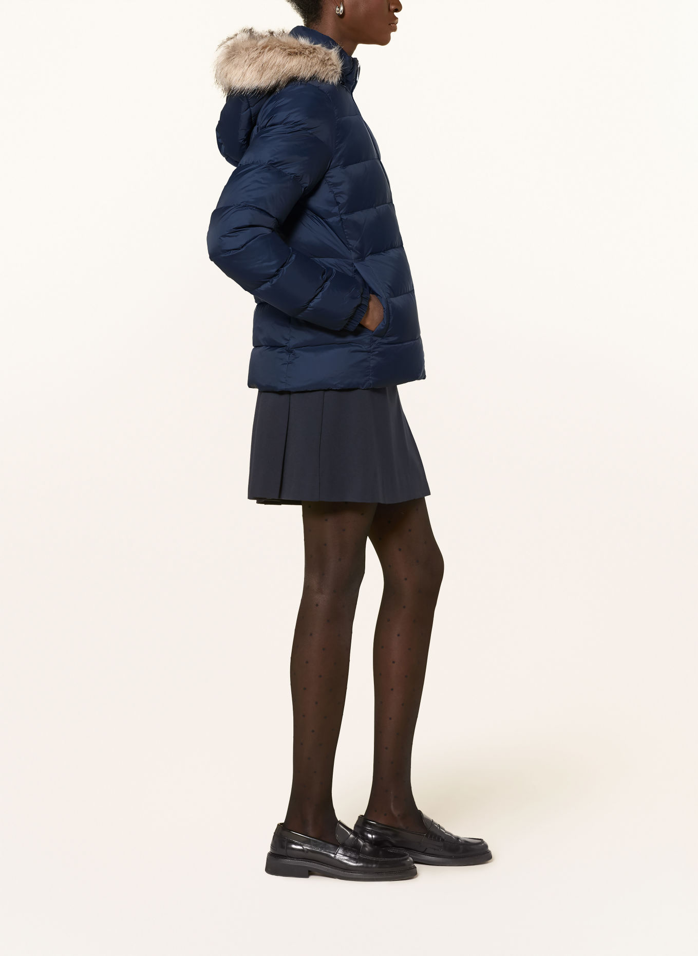 TOMMY JEANS Donsjack met afneembare kunstbontkraag: DONKERBLAUW / LICHTBRUIN