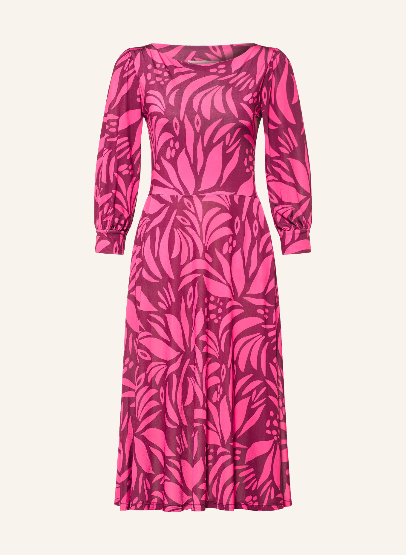 marivie Jersey dress with 3/4 sleeves: PINK / DARK PURPLE