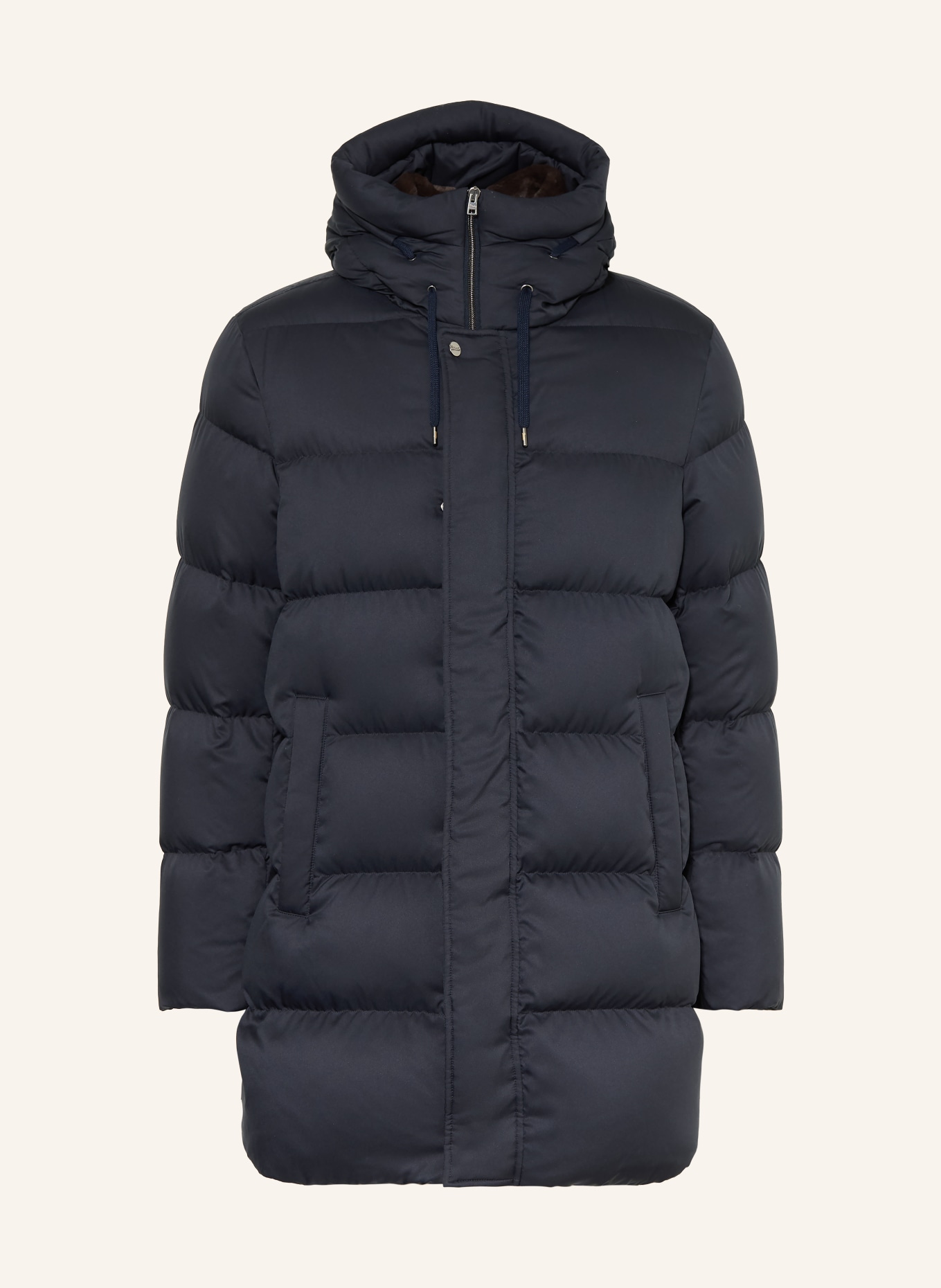 HERNO Donsjack met afneembare kunstbontkraag: DONKERBLAUW / MARRON FONCÉ