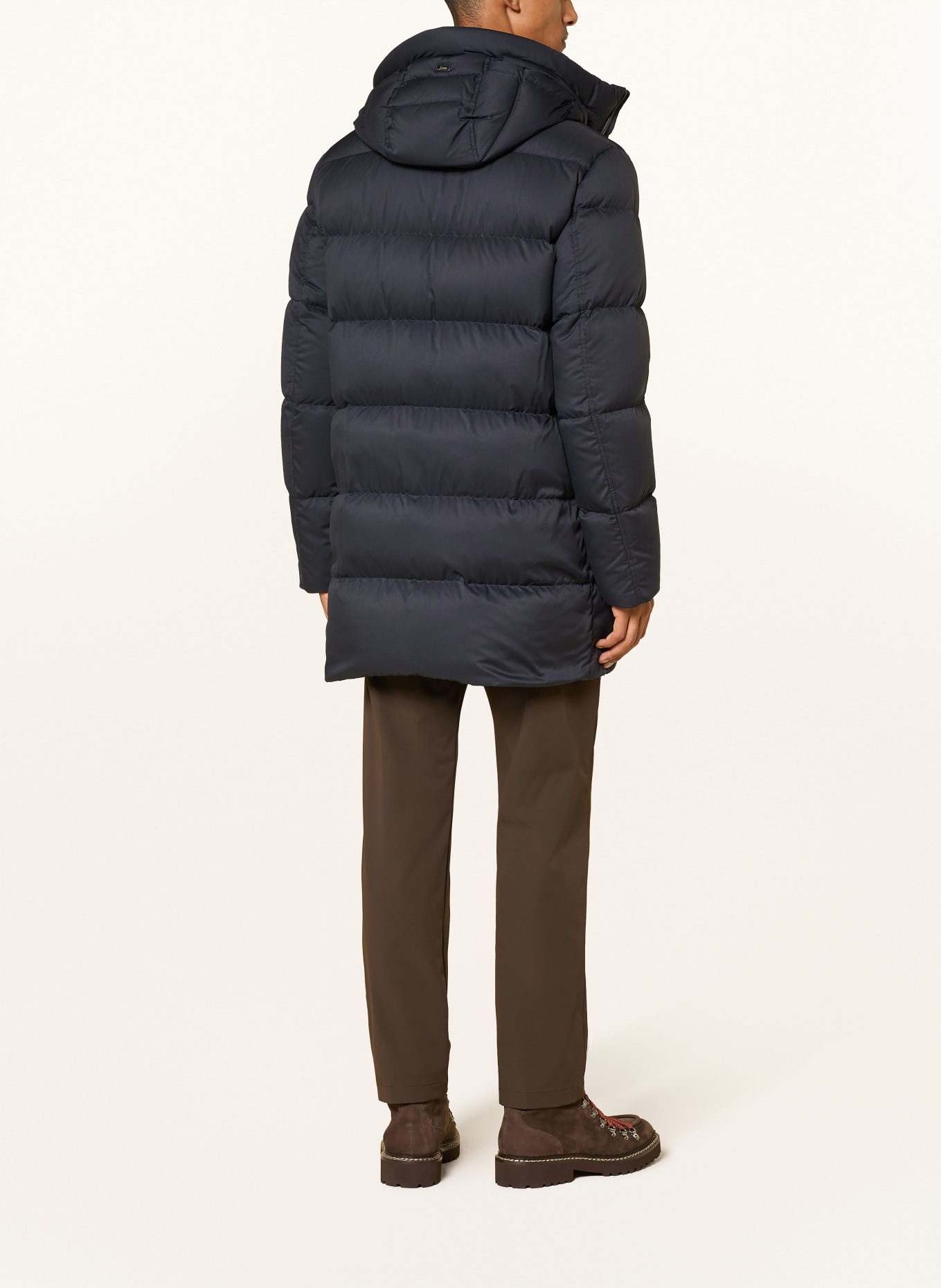 HERNO Donsjack met afneembare kunstbontkraag: DONKERBLAUW / MARRON FONCÉ