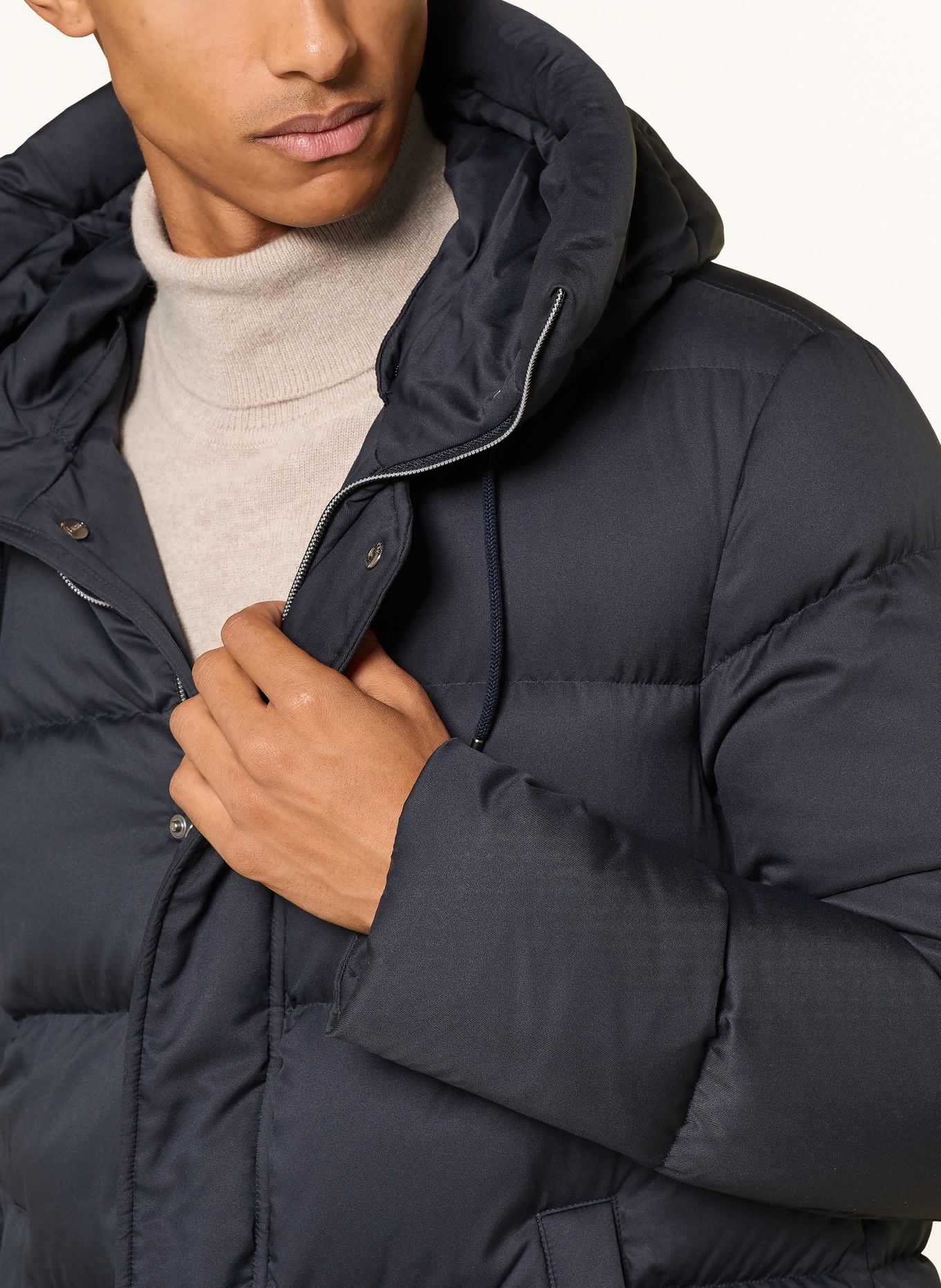 HERNO Donsjack met afneembare kunstbontkraag: DONKERBLAUW / MARRON FONCÉ