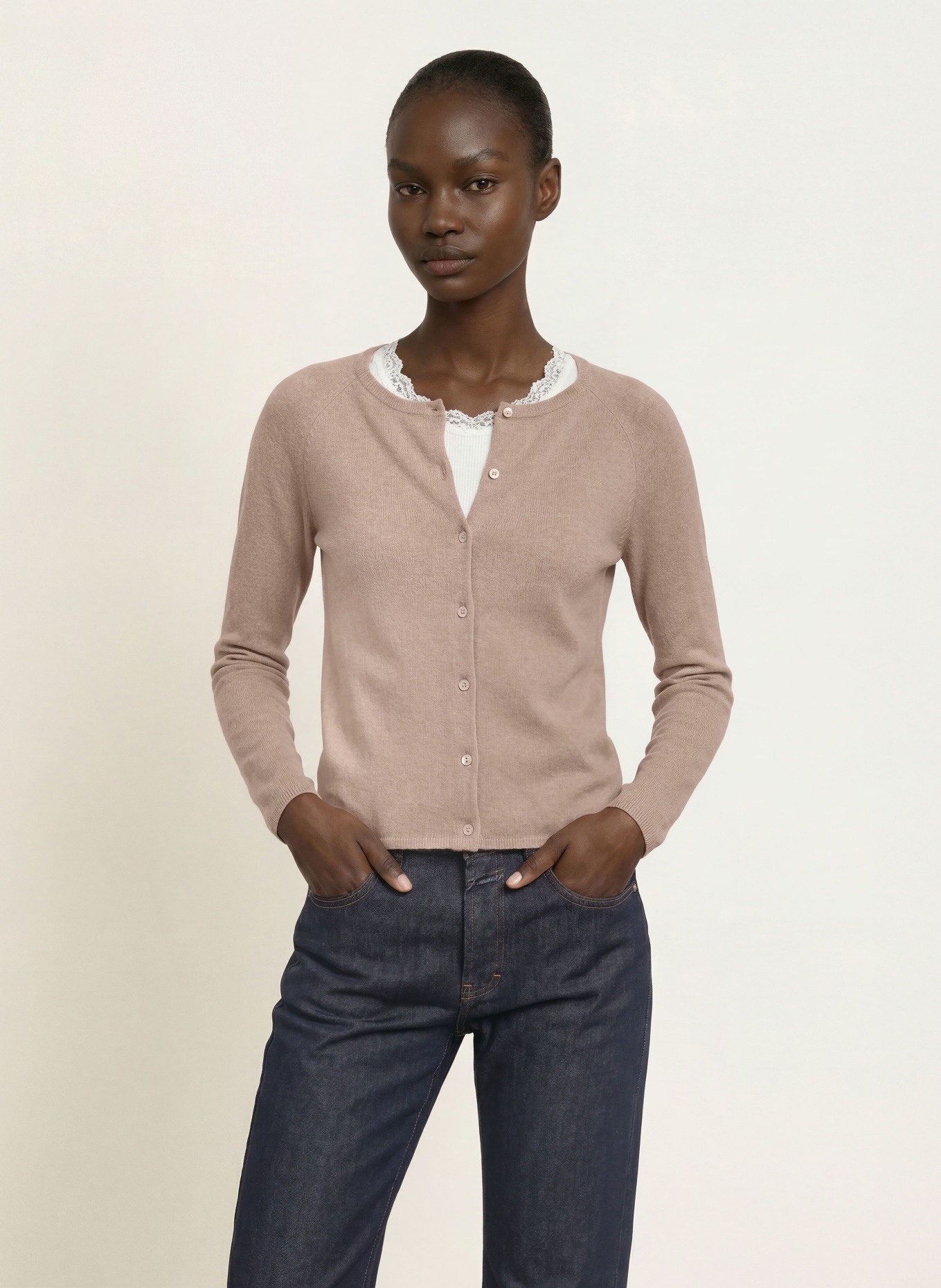 rosemunde Stickad kofta LAICA med kashmir: BEIGE