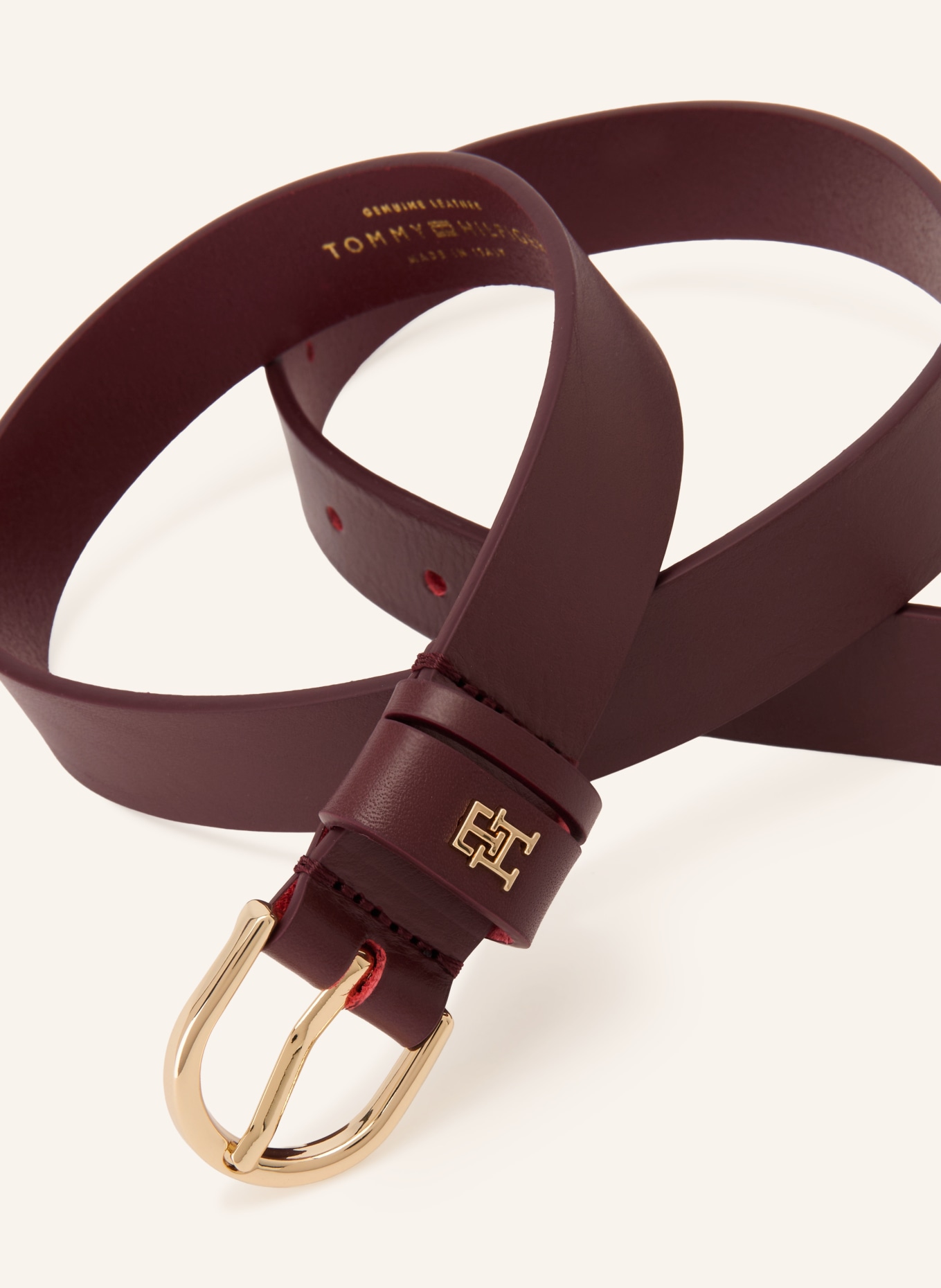 TOMMY HILFIGER Leather belt: DARK RED / GOLD