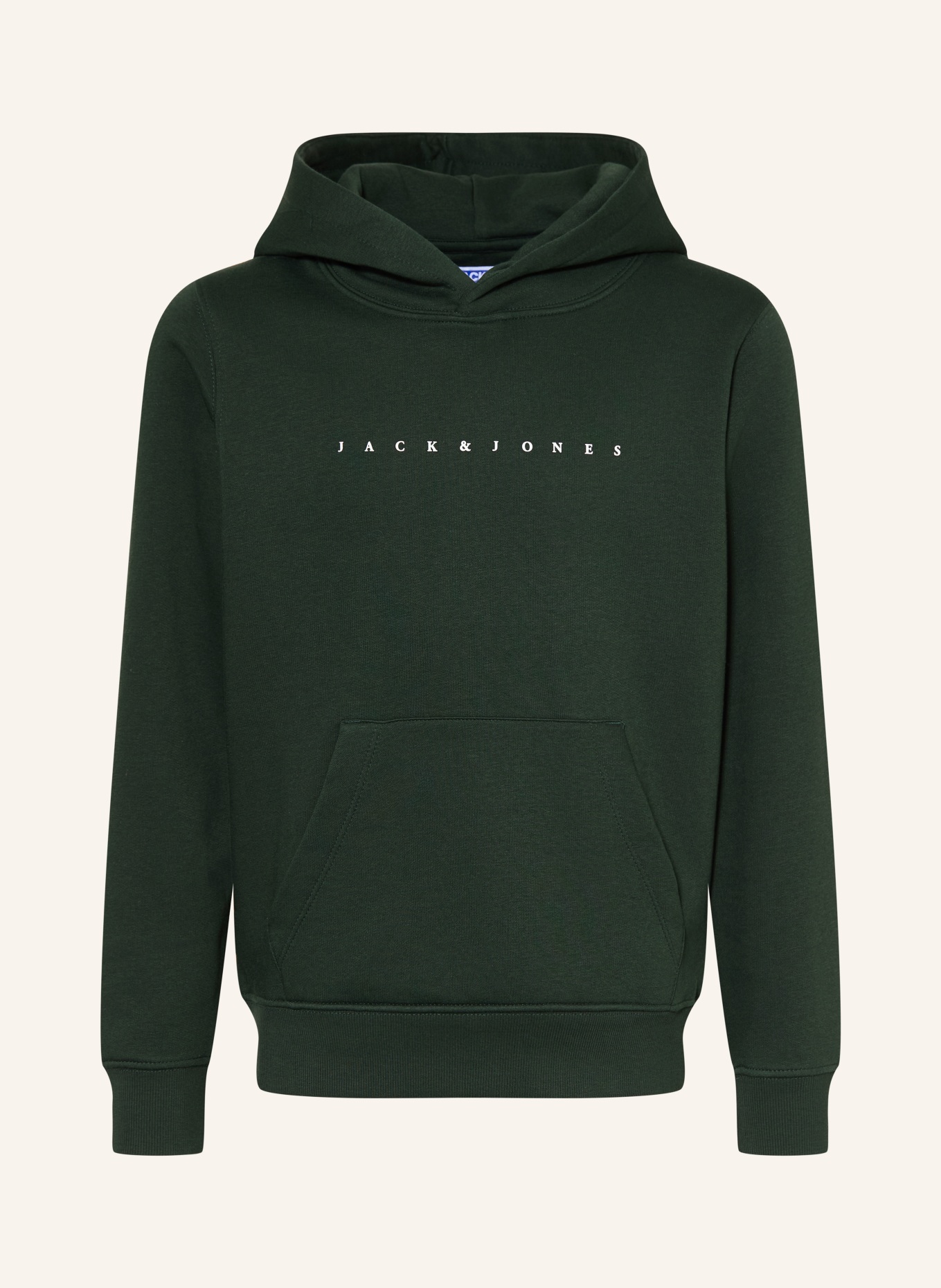 JACK&JONES Mikina s kapucí: TMAVĚ ZELENÁ / BÍLÁ