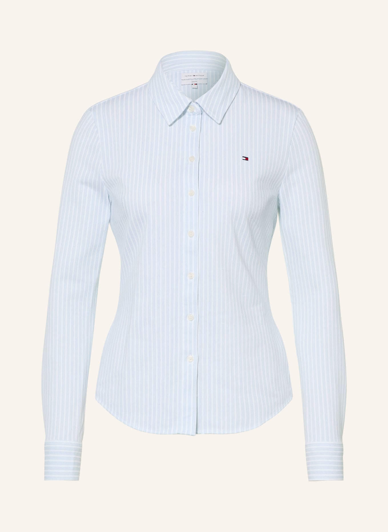TOMMY HILFIGER Hemdbluse aus Piqué: WEISS / HELLBLAU