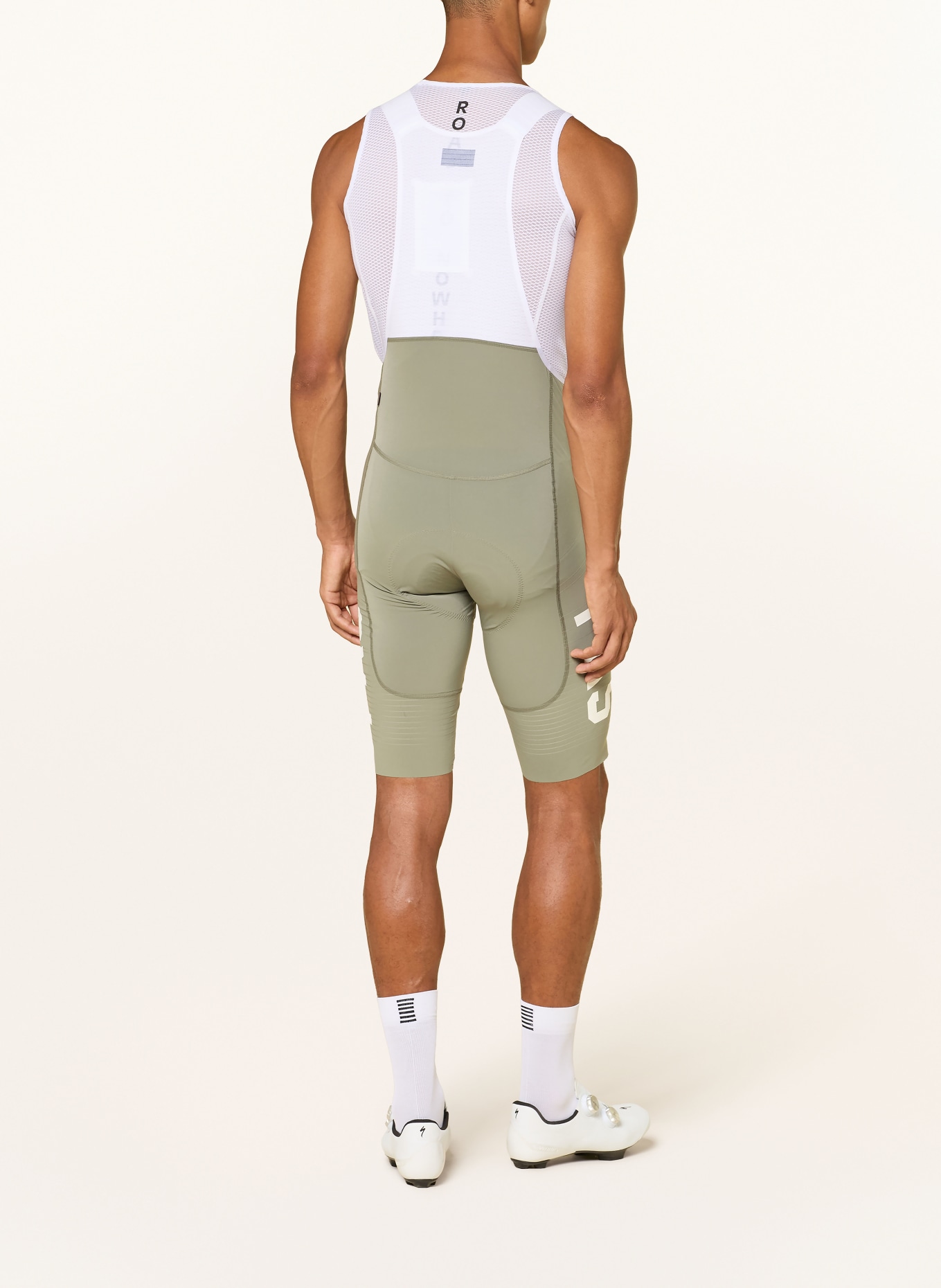PAS NORMAL STUDIOS MECHANISM PRO BIBS cycling shorts with straps and padded insert: GRAY / WHITE