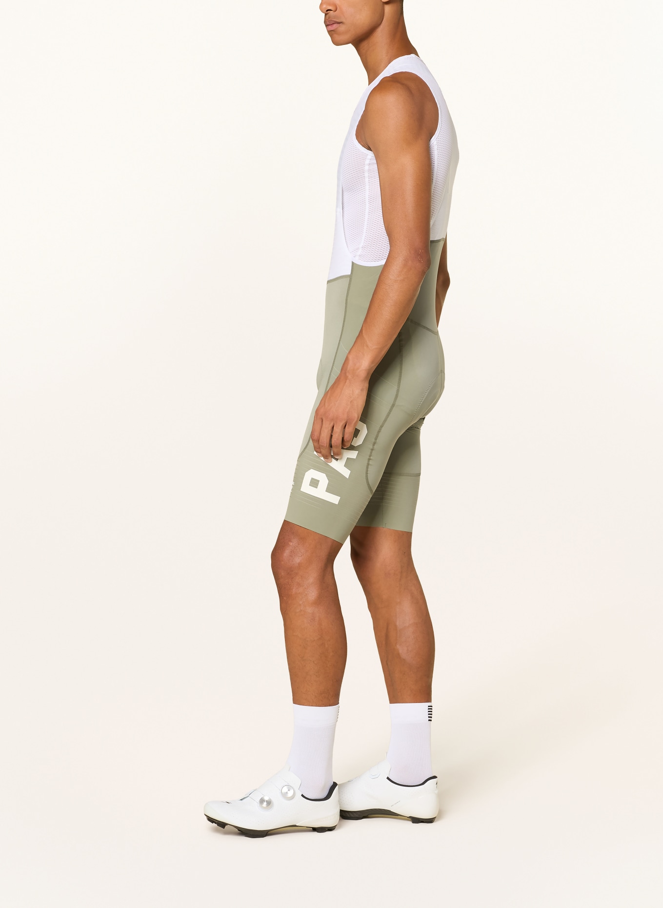 PAS NORMAL STUDIOS MECHANISM PRO BIBS cycling shorts with straps and padded insert: GRAY / WHITE