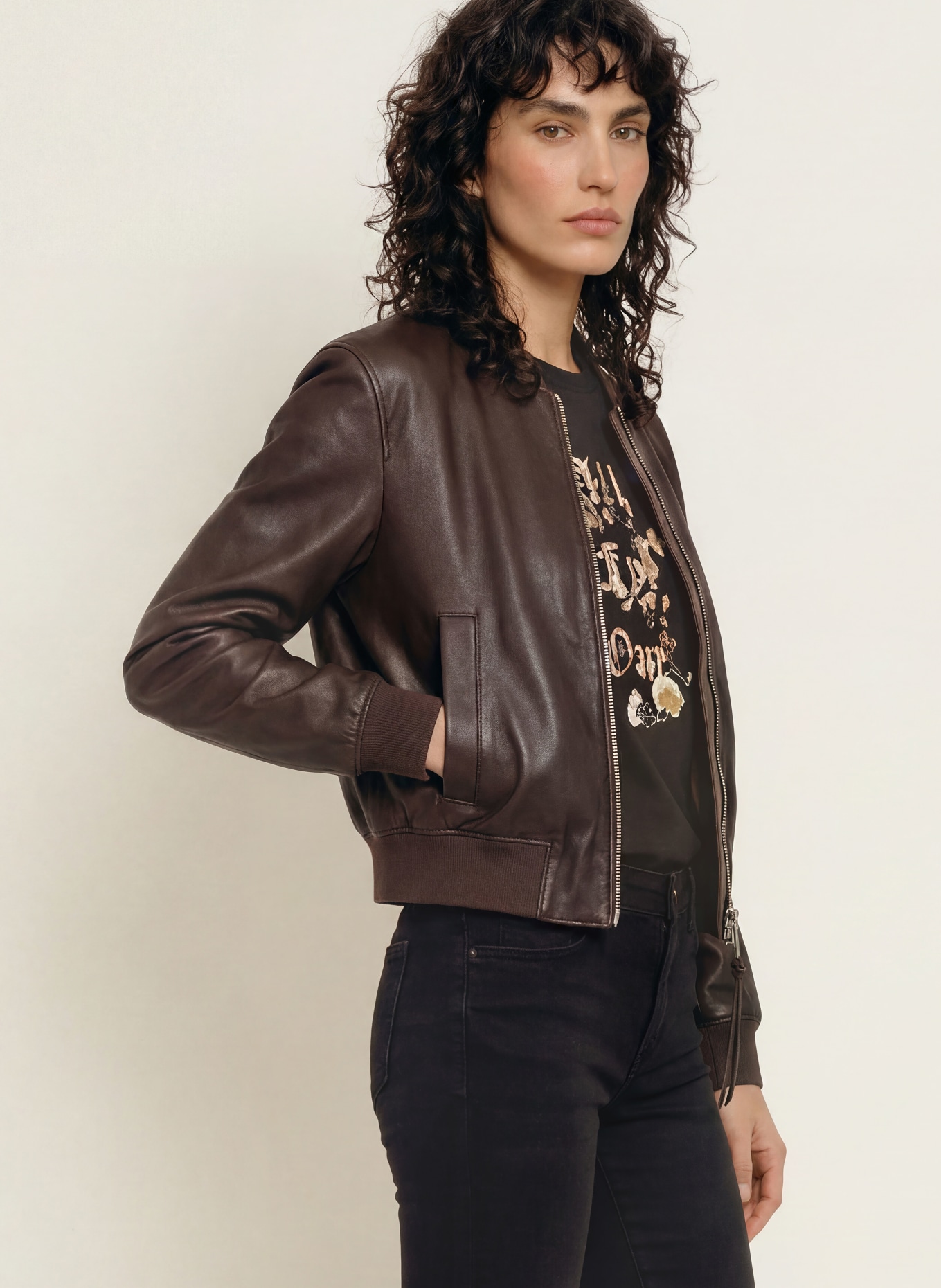 ALLSAINTS Leather bomber jacket ORTEN: BLACK