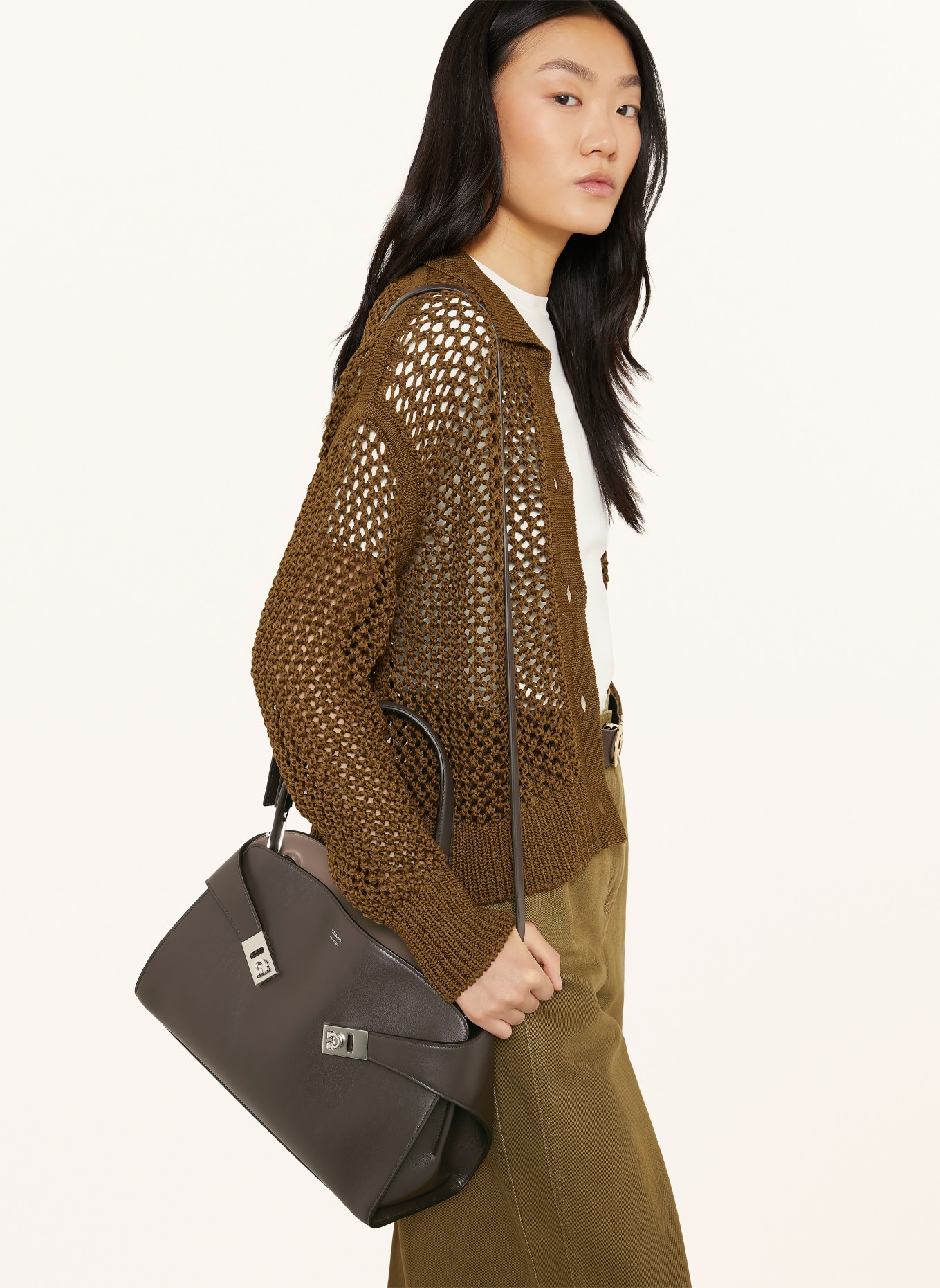 FERRAGAMO Shoulder bag HUG: DARK BROWN / SILVER