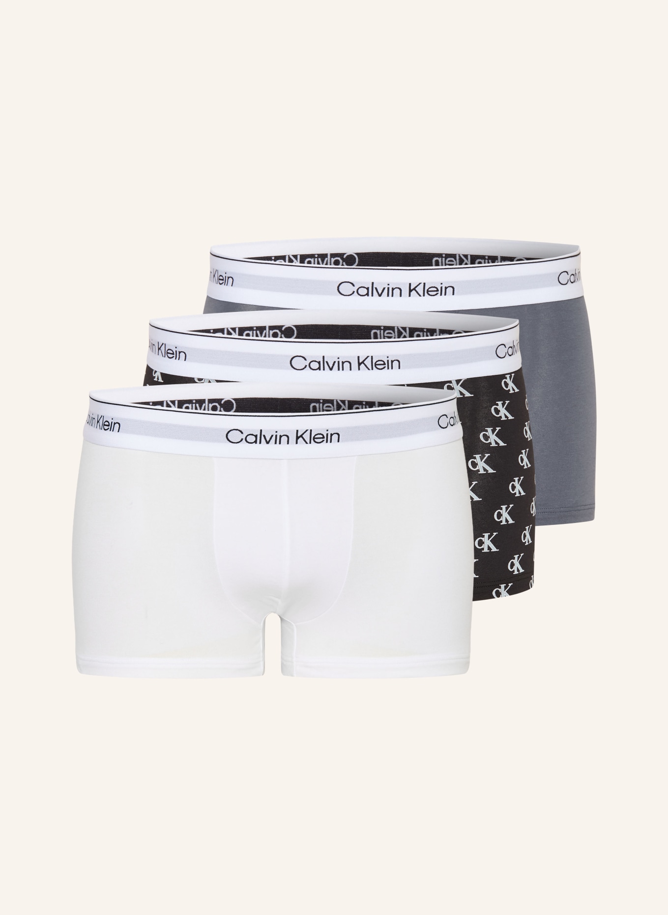 Calvin Klein 3er-Pack Boxershorts ICON COTTON STRETCH Low Rise: SCHWARZ / BLAUGRAU / WEISS