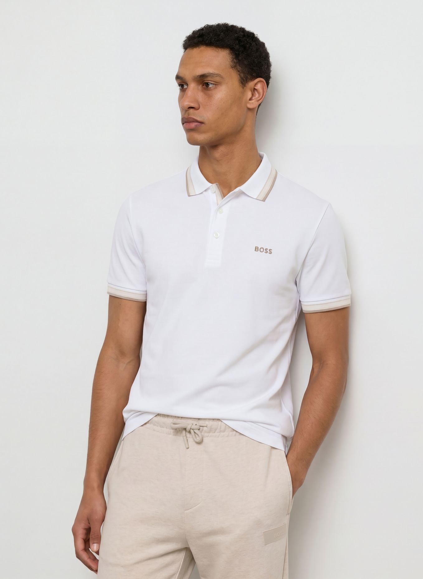 BOSS Piqué poloshirt PADDY CURVED Regular Fit: WIT / BEIGE / GRIJS