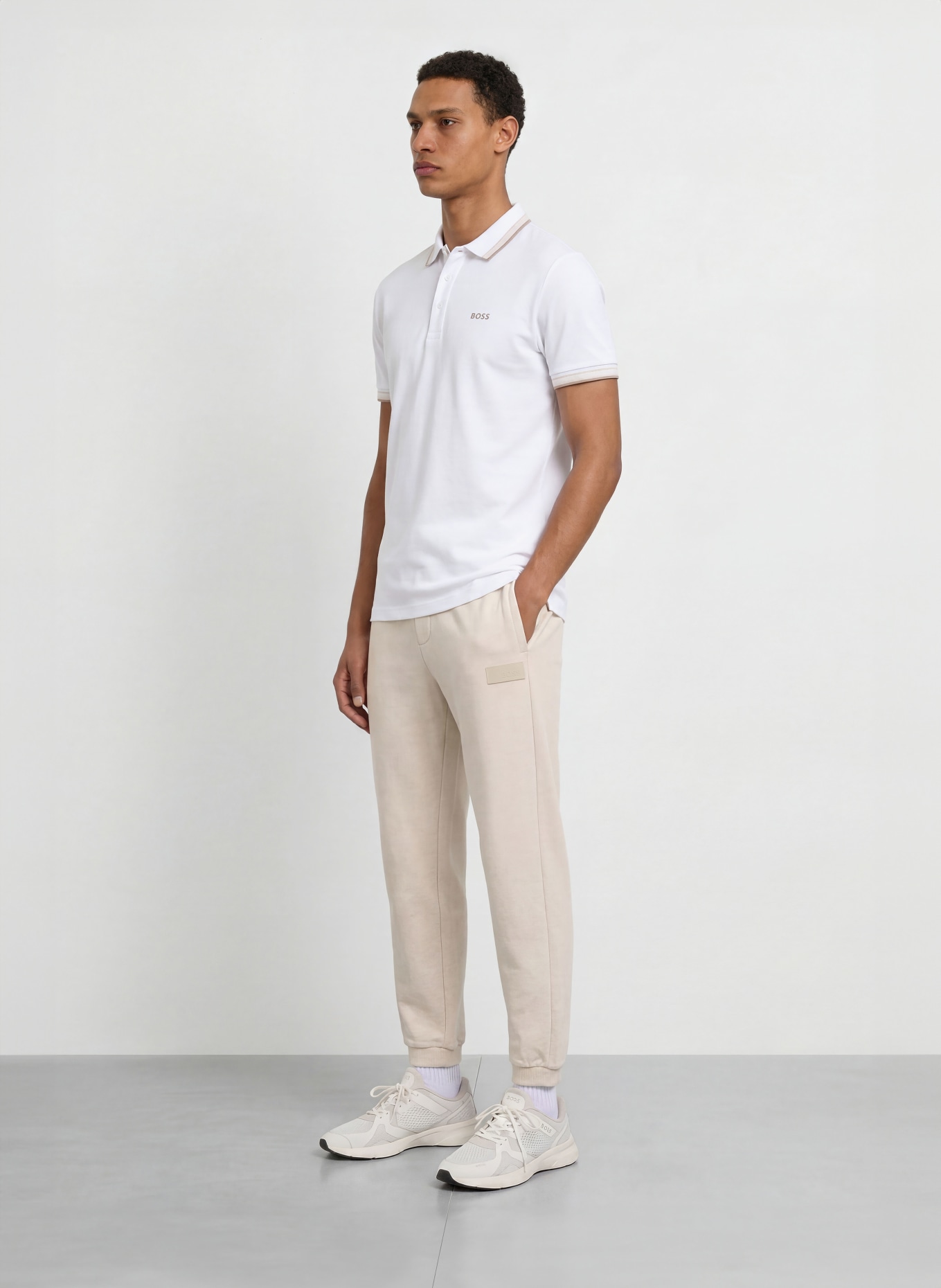BOSS Piqué poloshirt PADDY CURVED Regular Fit: WIT / BEIGE / GRIJS