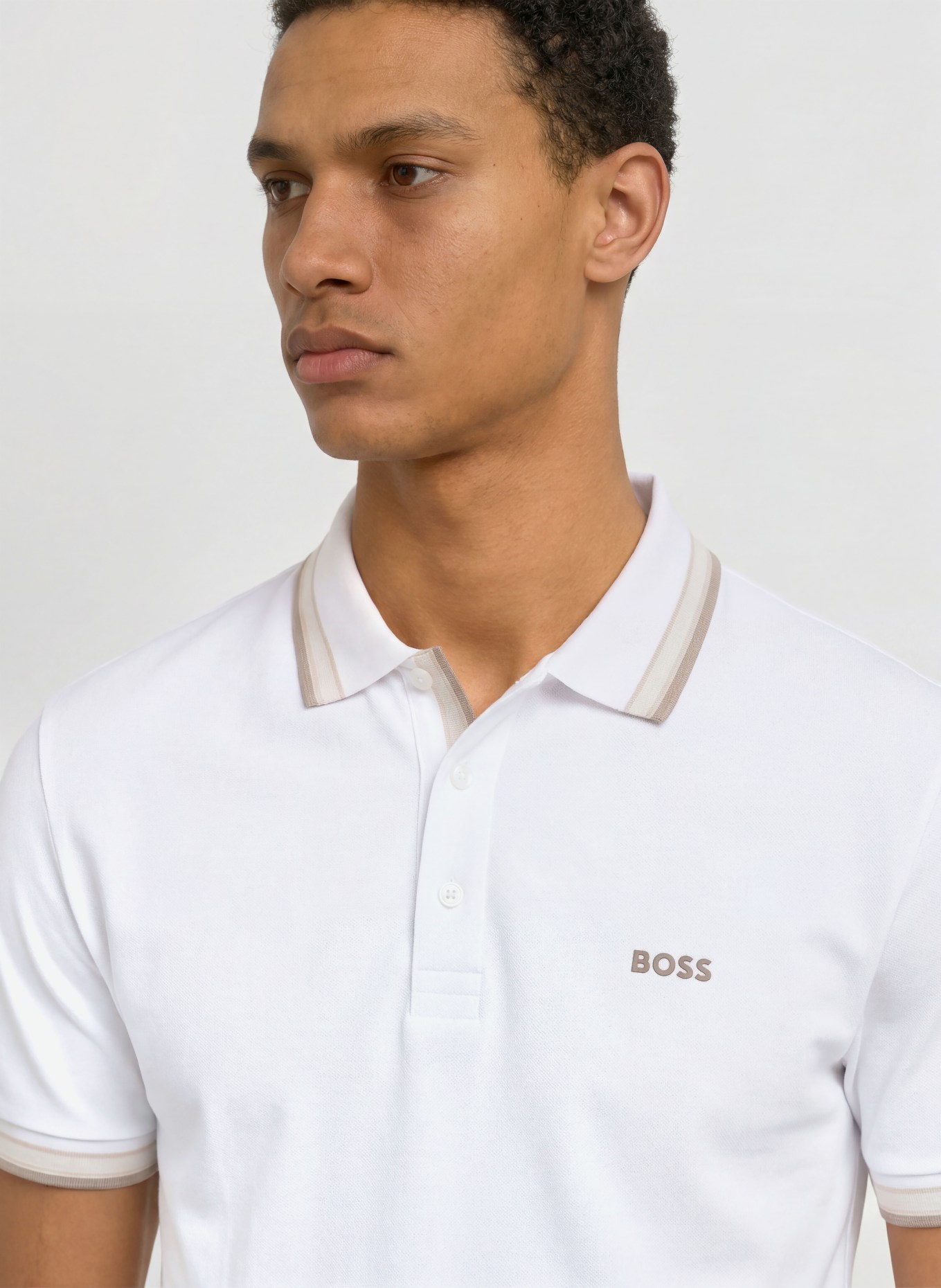 BOSS Piqué poloshirt PADDY CURVED Regular Fit: WIT / BEIGE / GRIJS