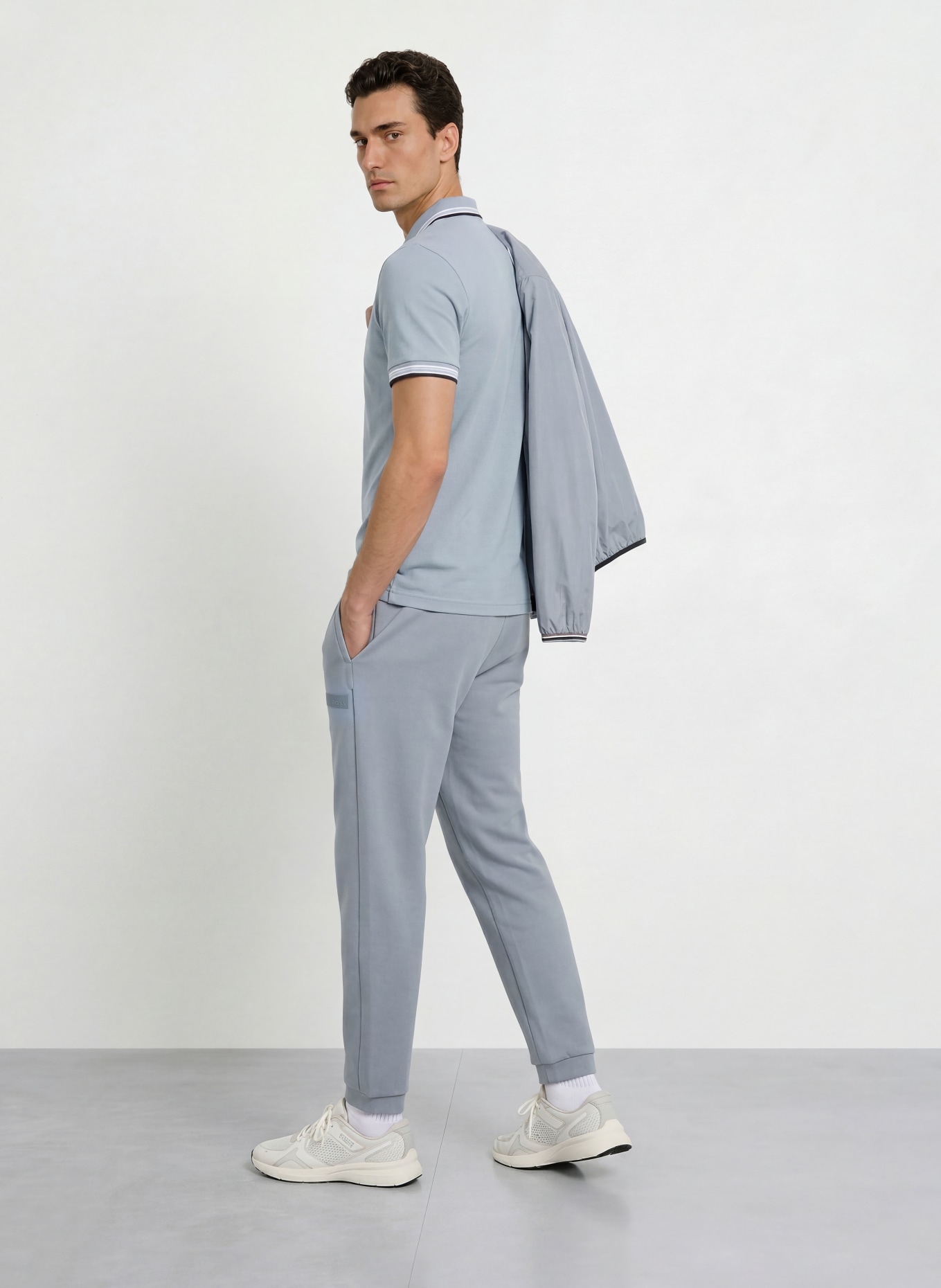 BOSS Pikétröja PADDY CURVED Regular Fit: BLÅGRÅ / VIT / SVART