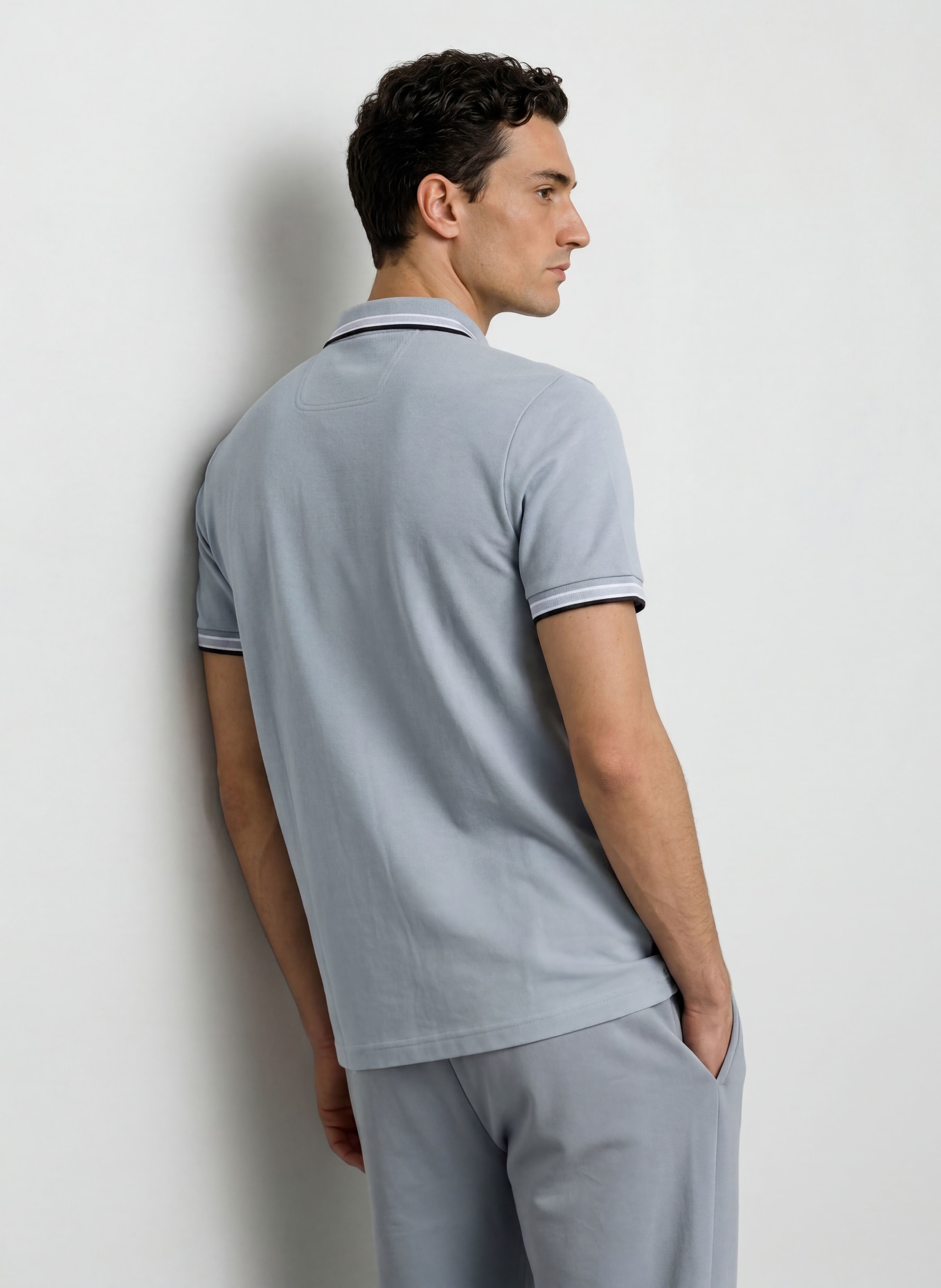 BOSS Pikétröja PADDY CURVED Regular Fit: BLÅGRÅ / VIT / SVART