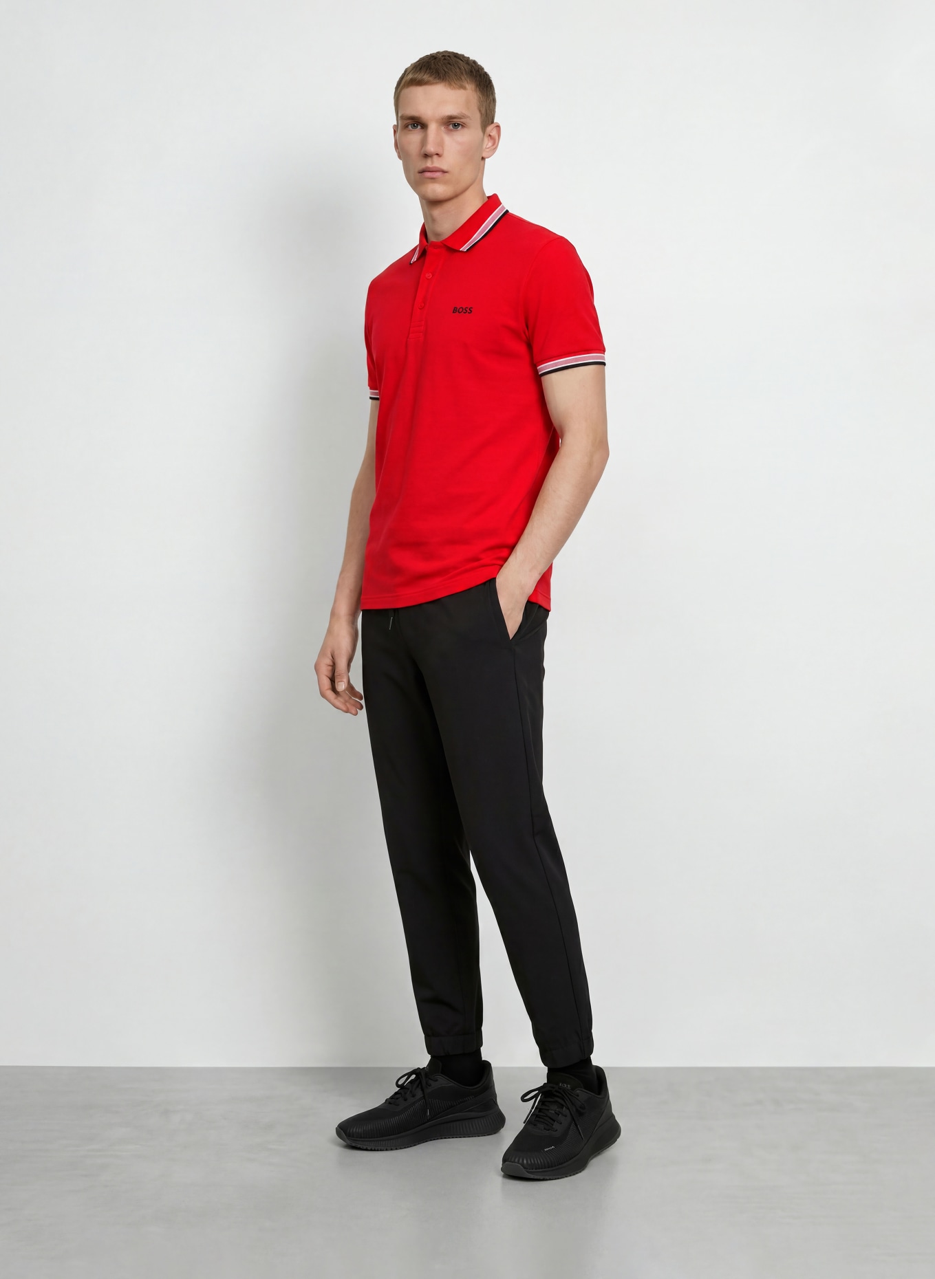 BOSS Pikétröja PADDY CURVED Regular Fit: RÖD / VIT / SVART