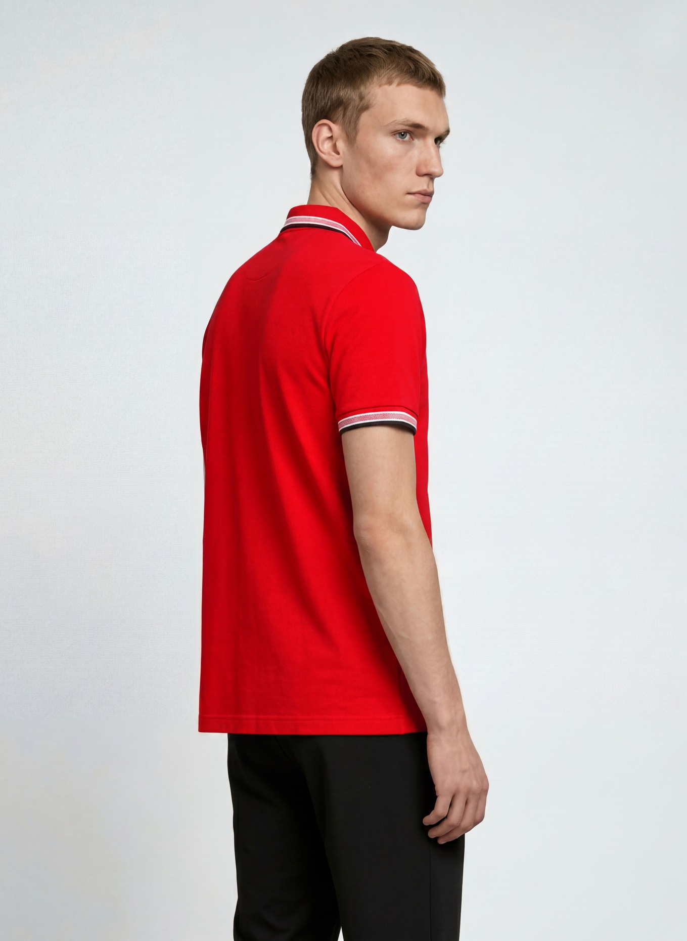 BOSS Pikétröja PADDY CURVED Regular Fit: RÖD / VIT / SVART