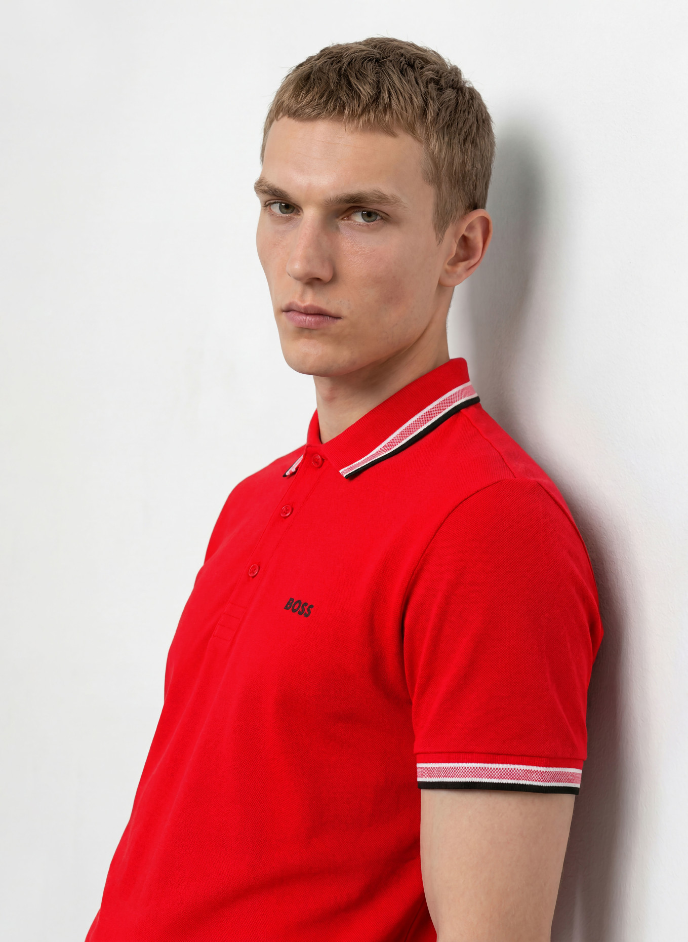 BOSS Pikétröja PADDY CURVED Regular Fit: RÖD / VIT / SVART