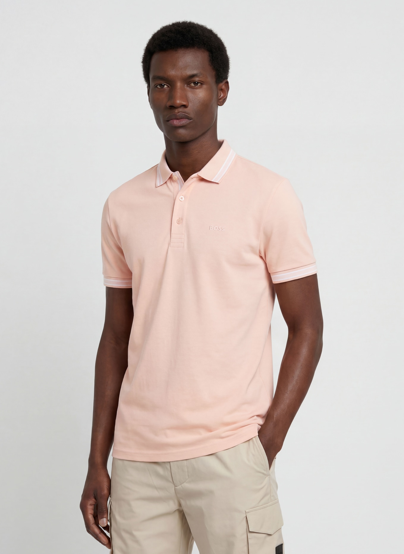 BOSS Piqué poloshirt PADDY CURVED Regular Fit: ROSÉ / WIT