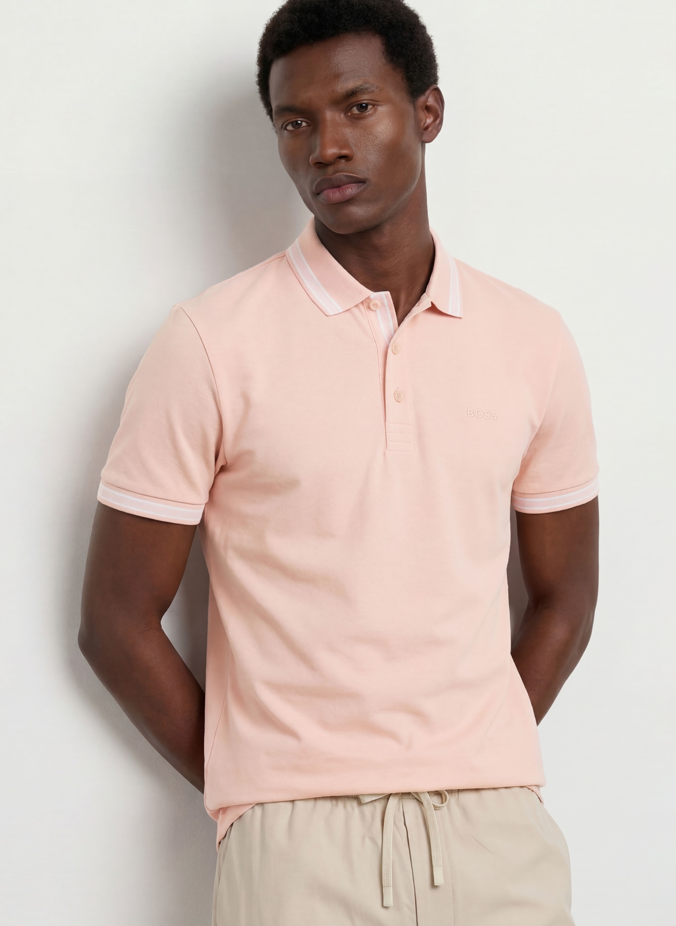 BOSS Piqué poloshirt PADDY CURVED Regular Fit: ROSÉ / WIT