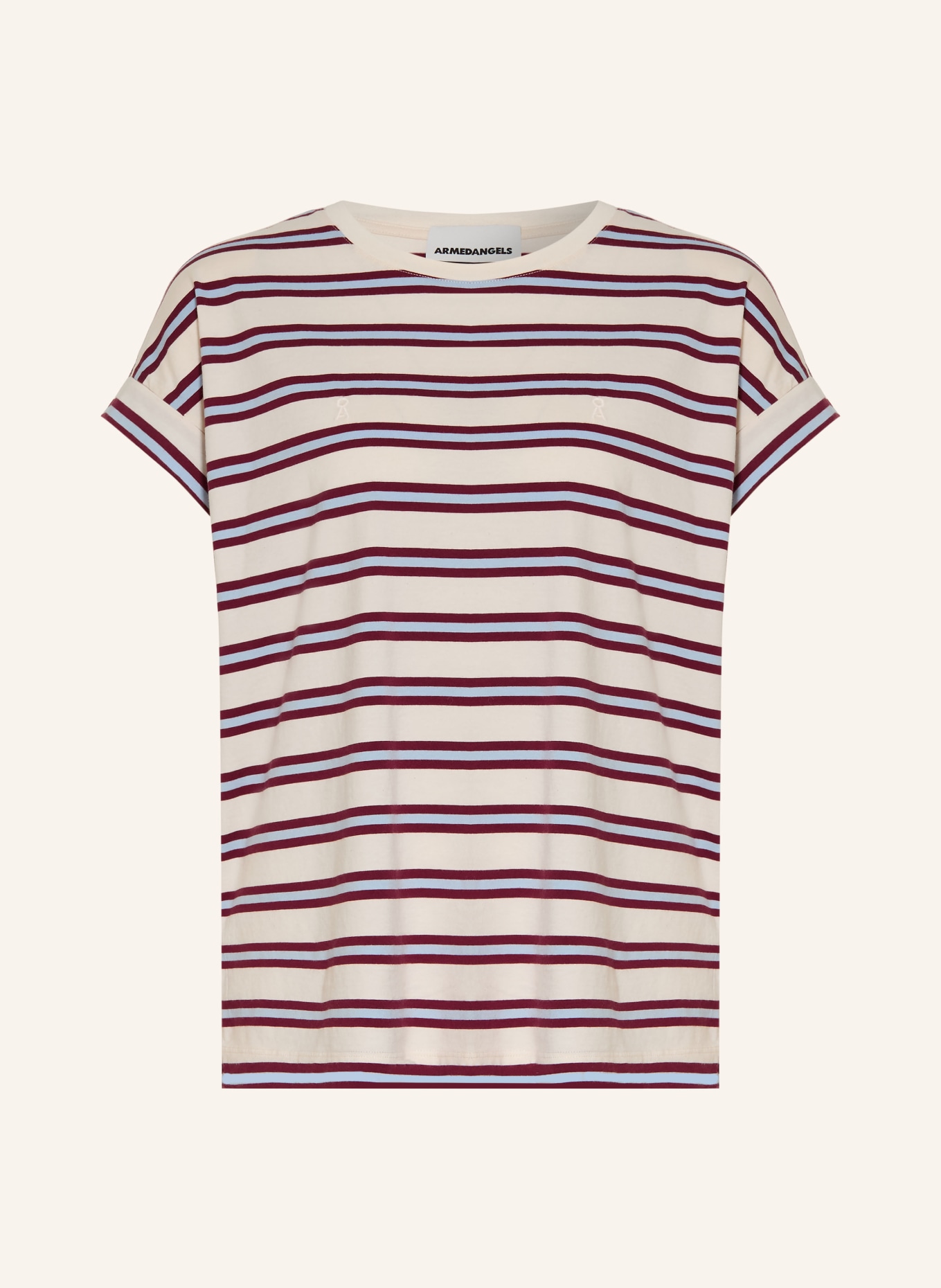 ARMEDANGELS IDAARA T-shirt: WHITE / DARK RED / LIGHT BLUE