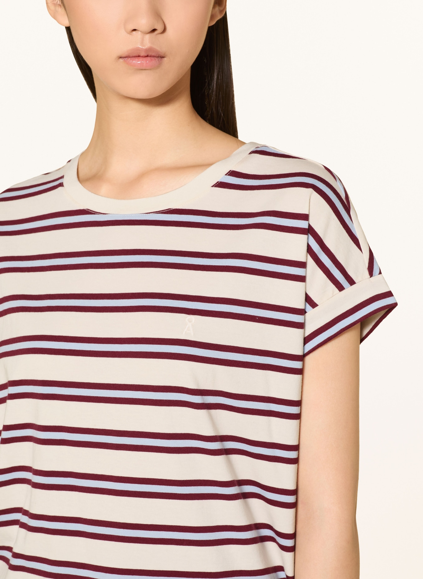 ARMEDANGELS IDAARA T-shirt: WHITE / DARK RED / LIGHT BLUE
