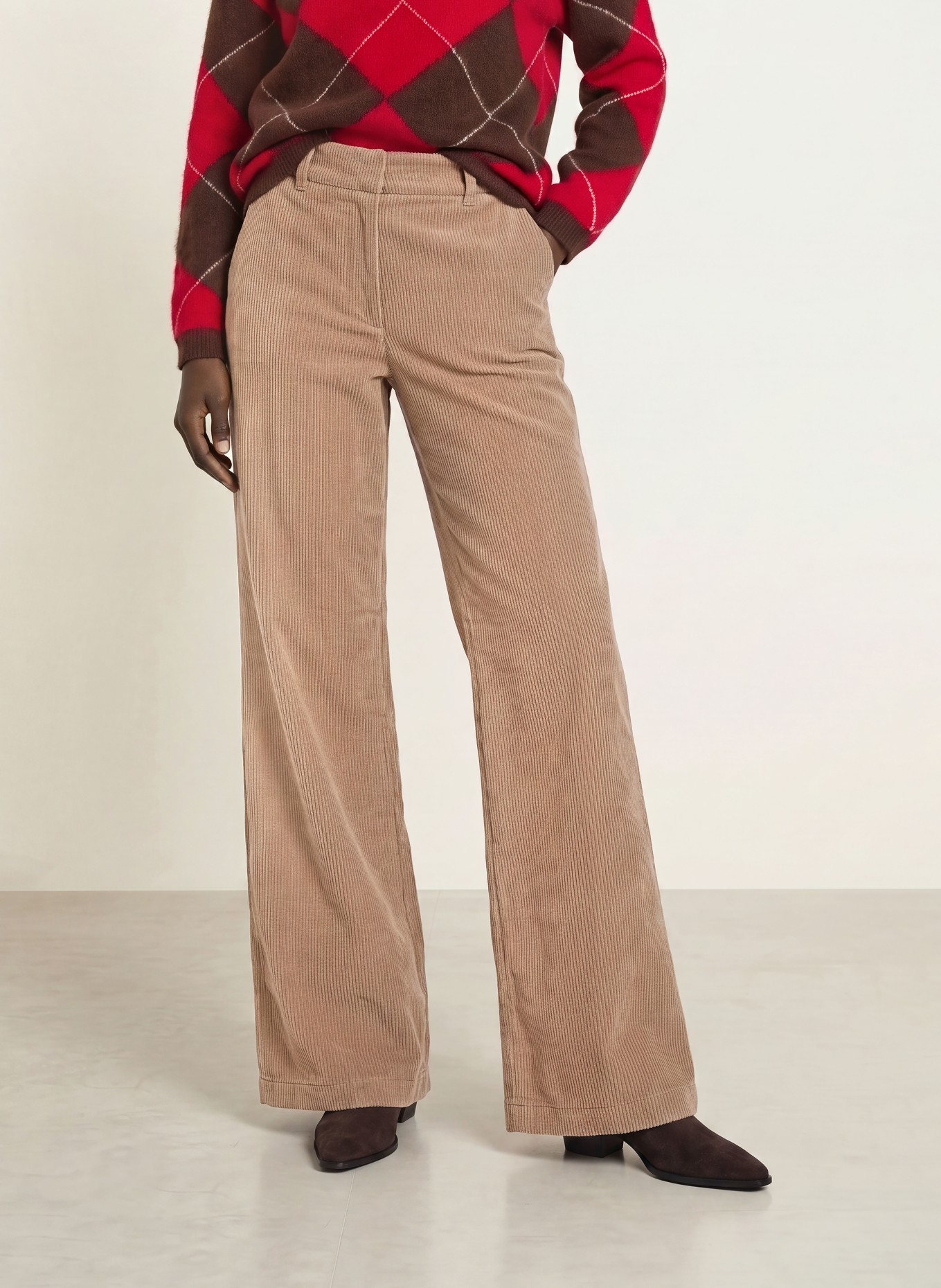 CAMBIO Pantalon marinière AMELIE en velours côtelé: BEIGE