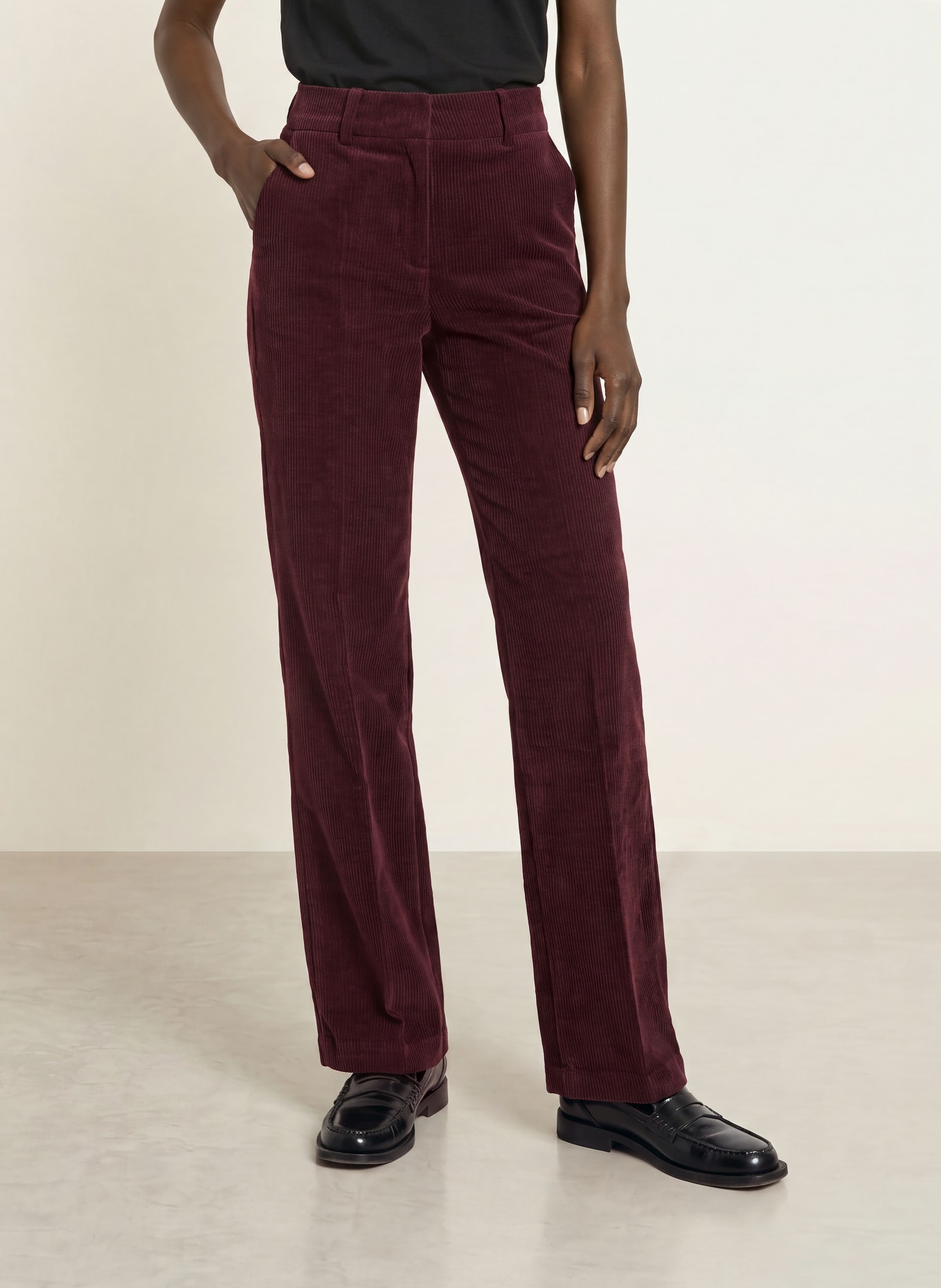 CAMBIO Pantalon marinière AMELIE en velours côtelé: ROUGE FONCÉ