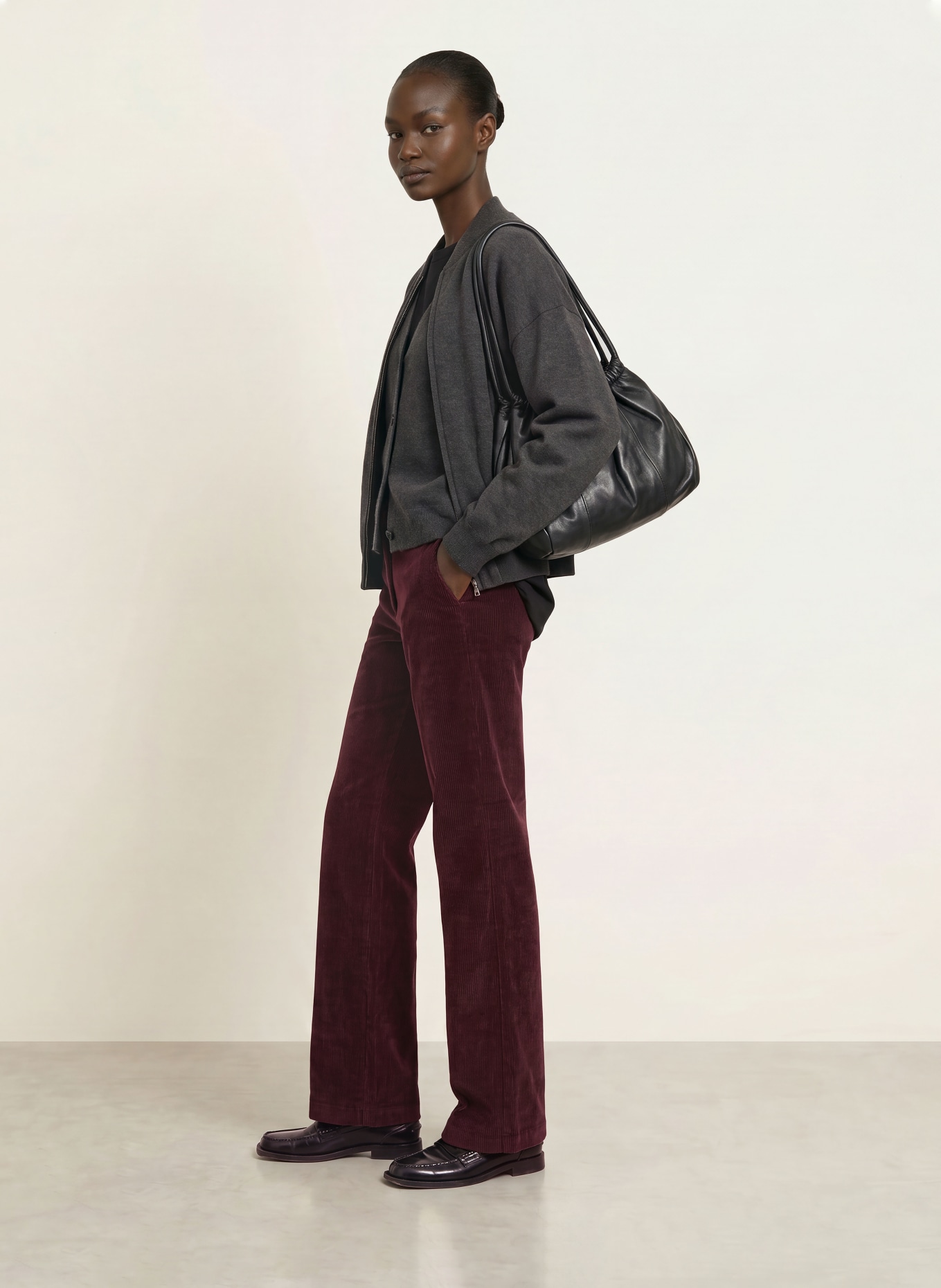 CAMBIO Pantalon marinière AMELIE en velours côtelé: ROUGE FONCÉ