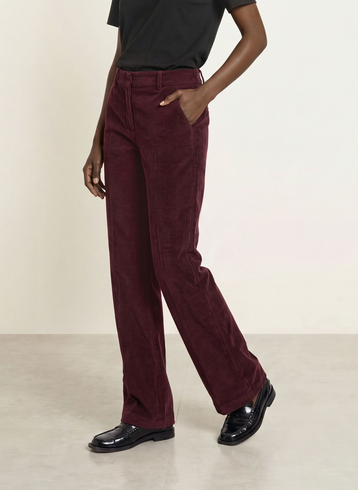 CAMBIO Pantalon marinière AMELIE en velours côtelé: ROUGE FONCÉ