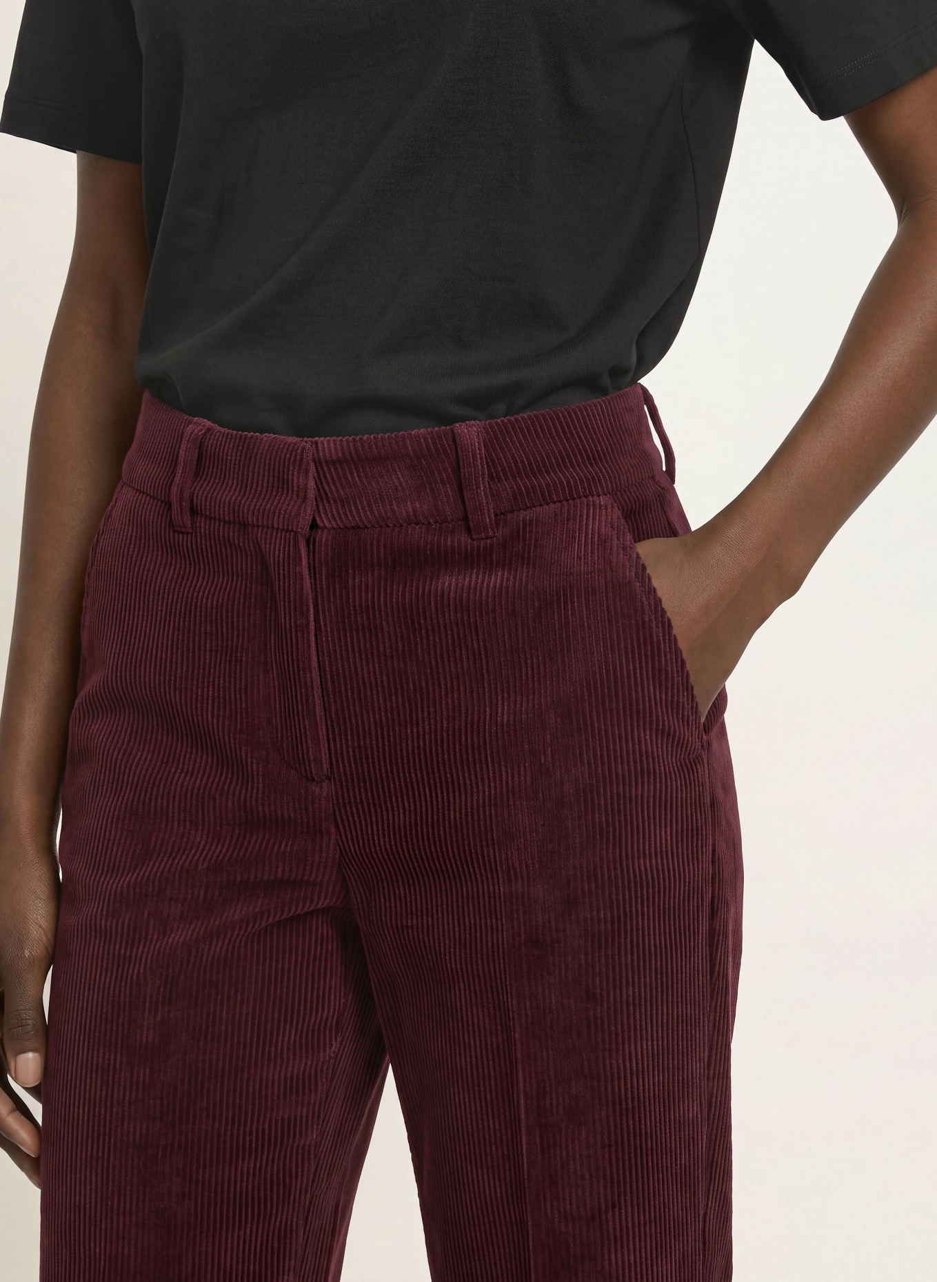CAMBIO Pantalon marinière AMELIE en velours côtelé: ROUGE FONCÉ