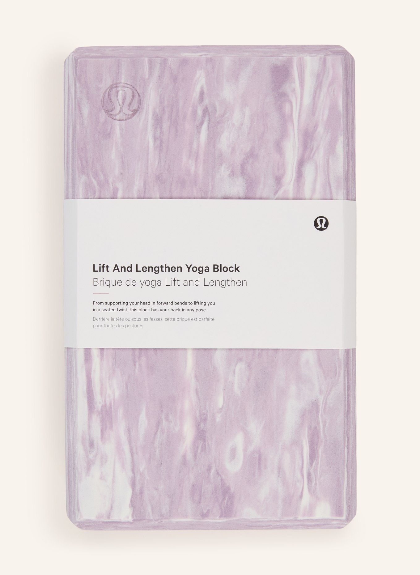 lululemon Yogablok LIFT AND LENGTHEN: LICHTPAARS / WIT