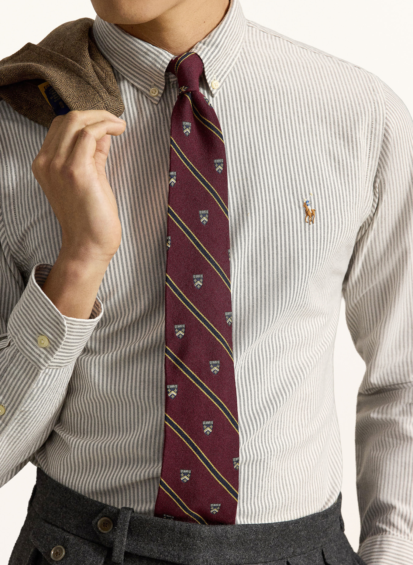 POLO RALPH LAUREN Overhemd Custom Fit: WIT / TAUPE