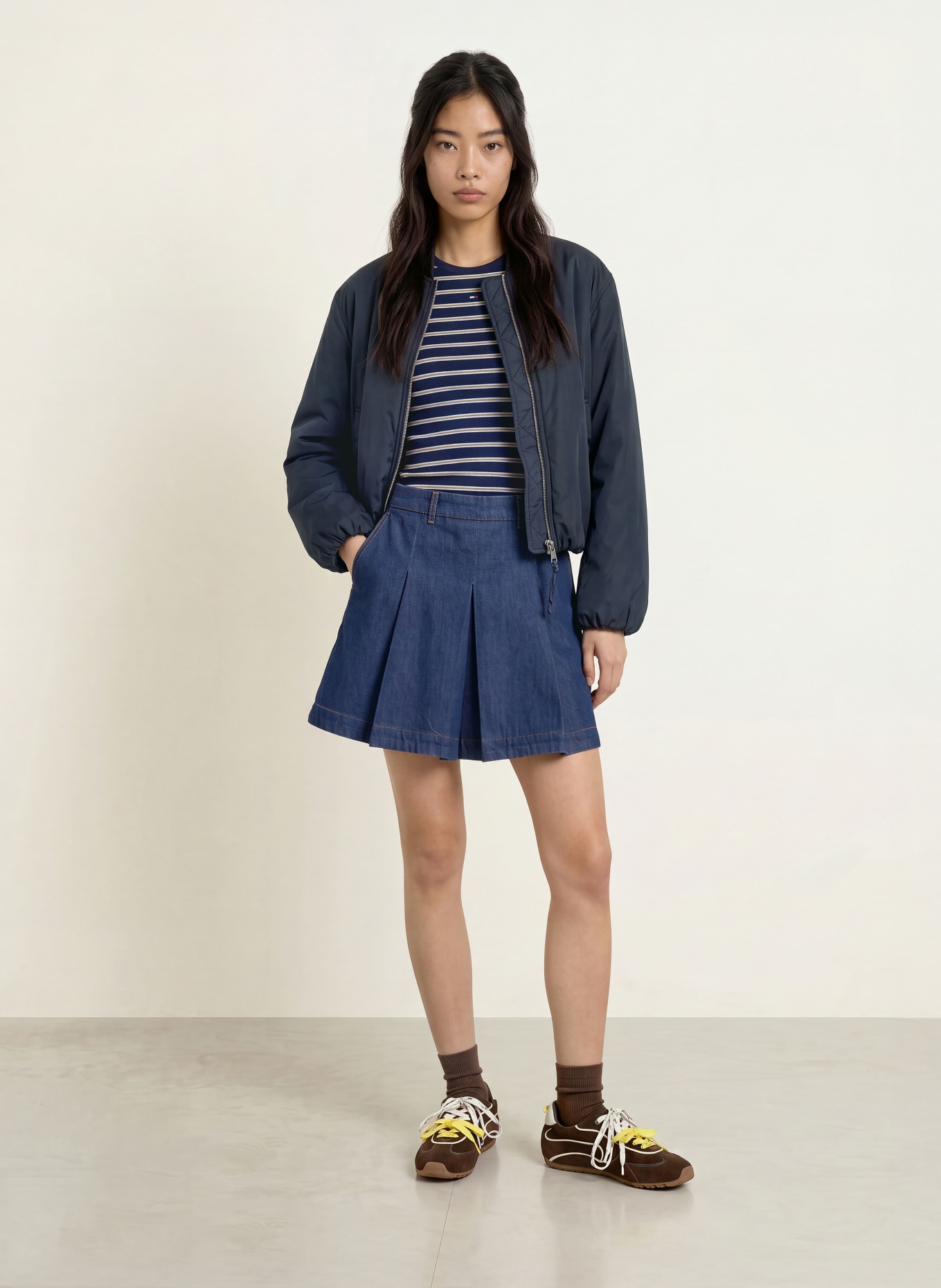 TOMMY JEANS Long sleeve shirt: DARK BLUE / WHITE