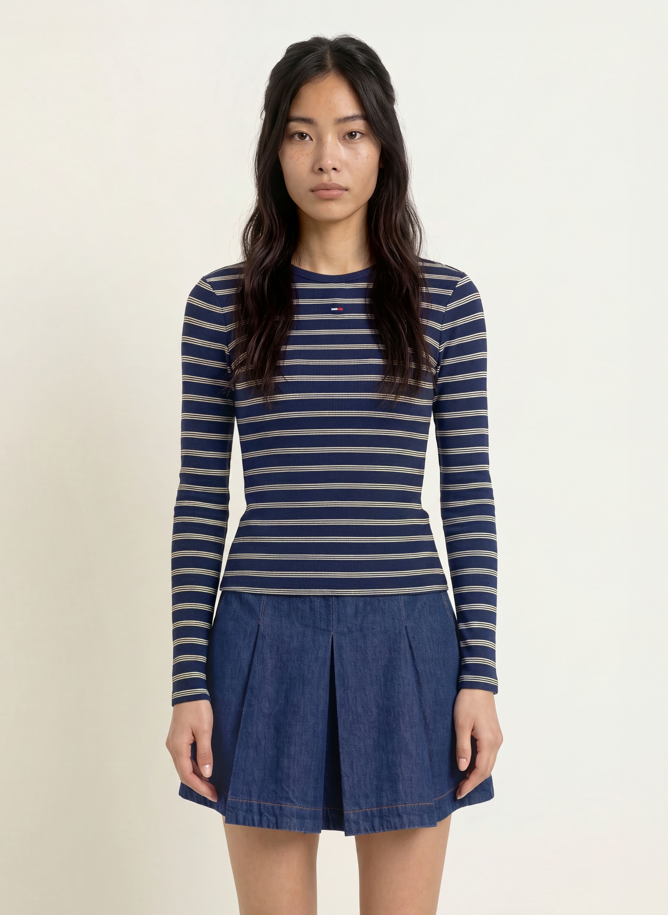 TOMMY JEANS Long sleeve shirt: DARK BLUE / WHITE