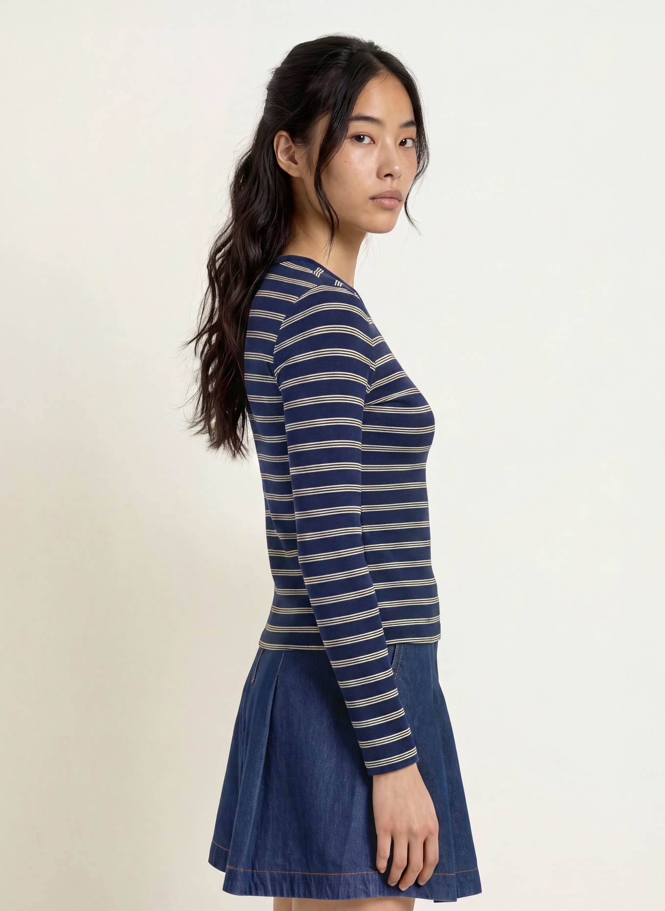 TOMMY JEANS Long sleeve shirt: DARK BLUE / WHITE