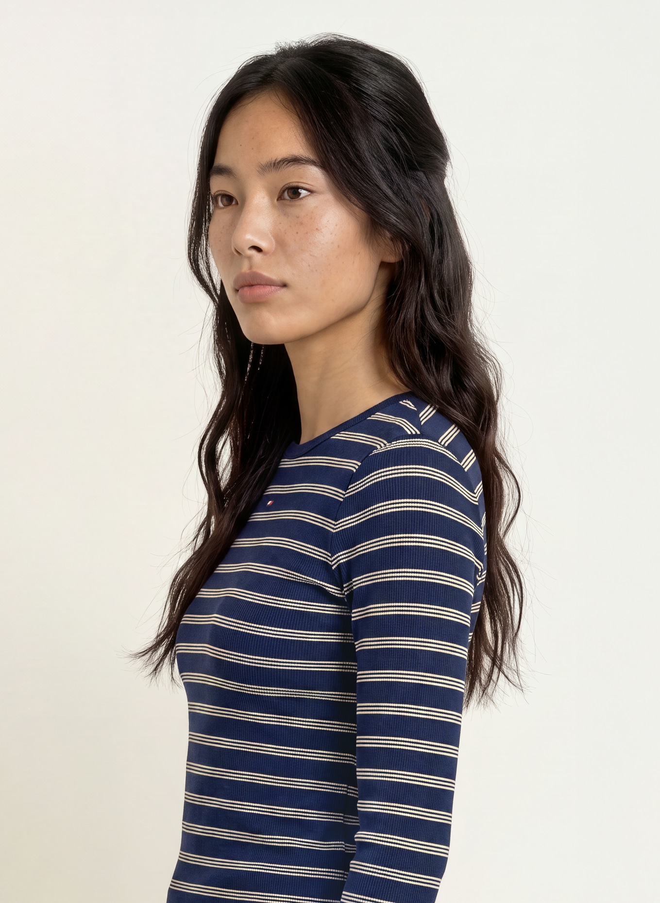 TOMMY JEANS Long sleeve shirt: DARK BLUE / WHITE