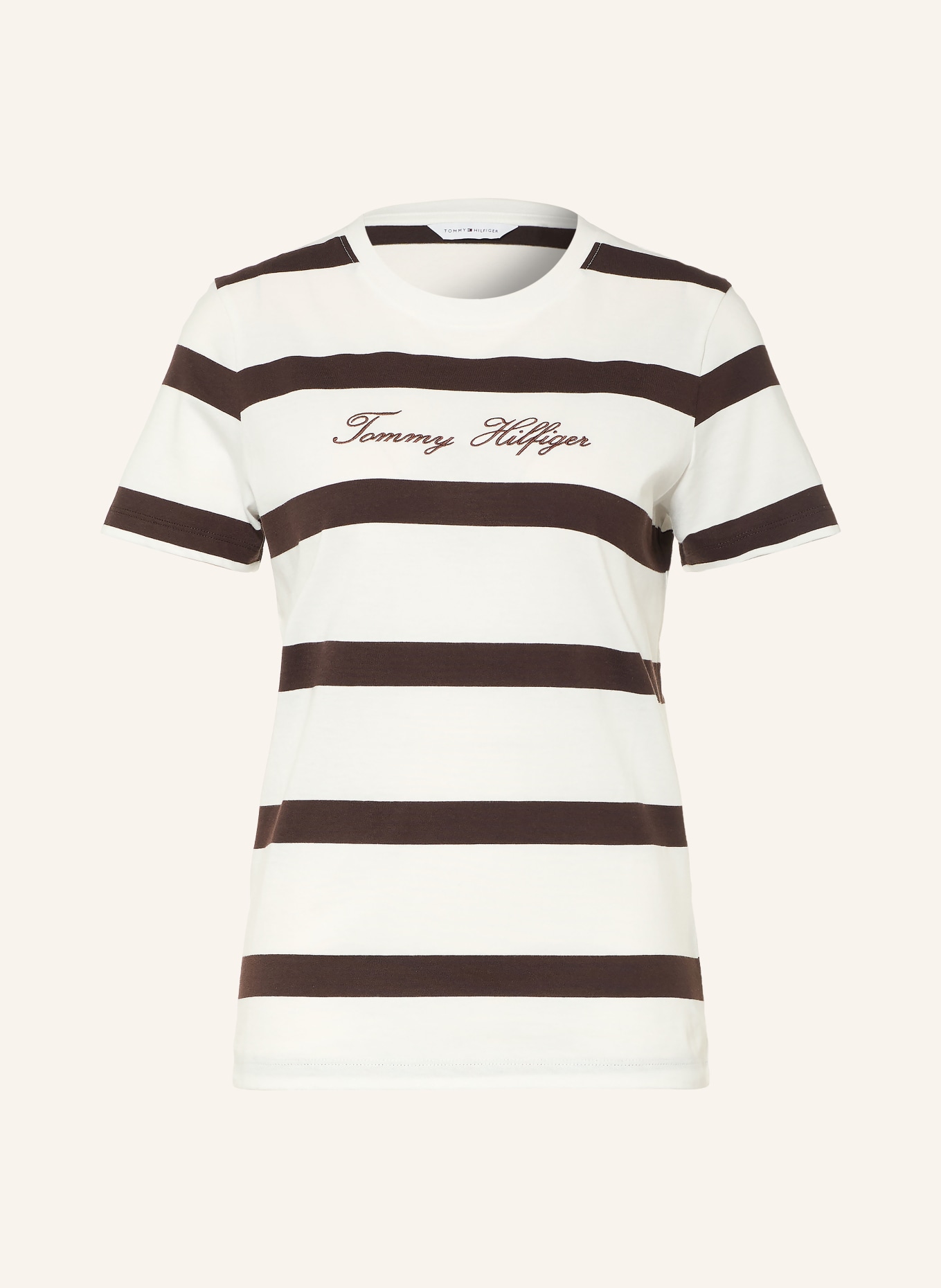 TOMMY HILFIGER T-shirt: ÉCRU / MARRON FONCÉ