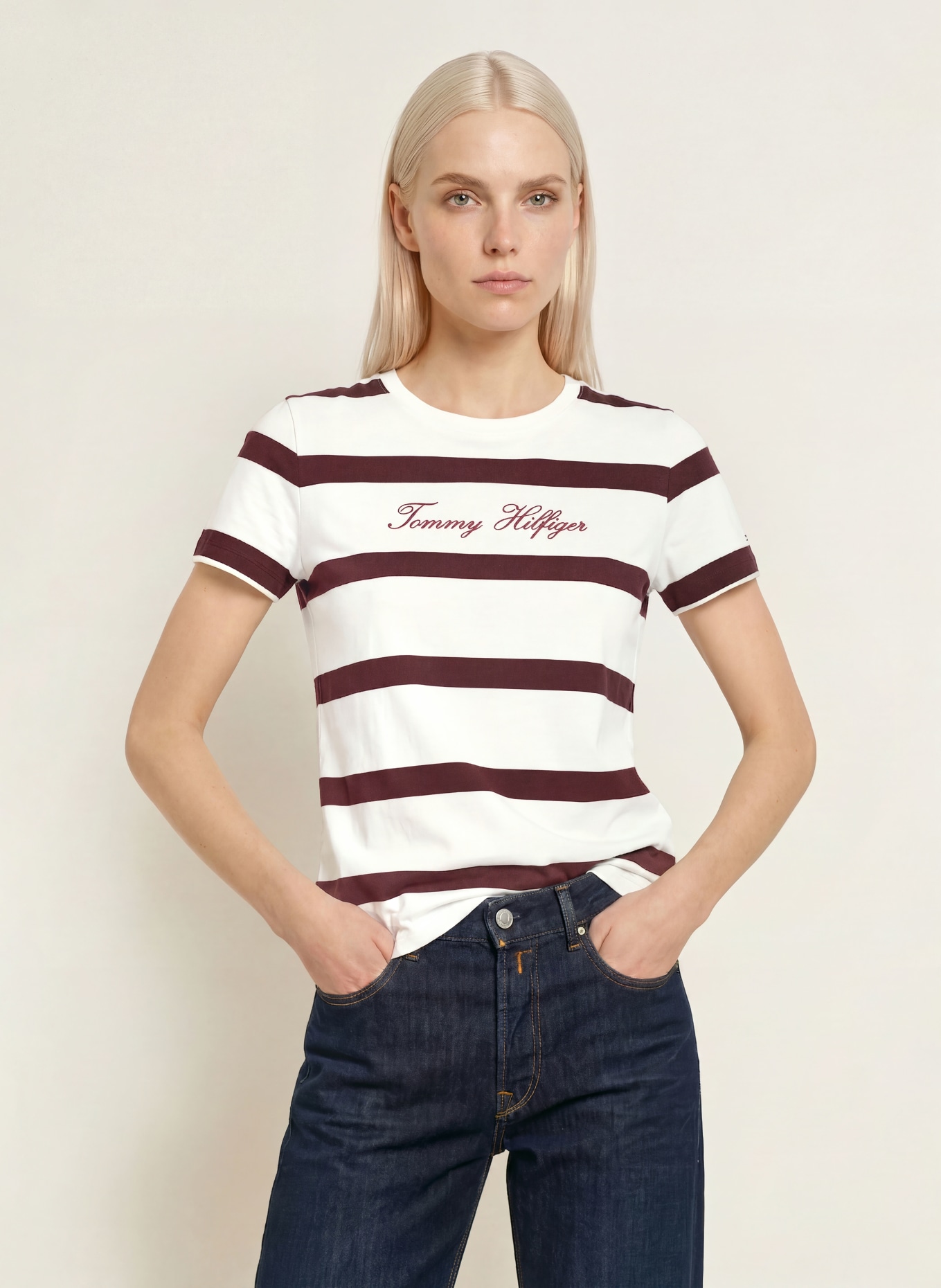 TOMMY HILFIGER Tričko: REŽNÁ / TMAVĚ FIALOVÁ