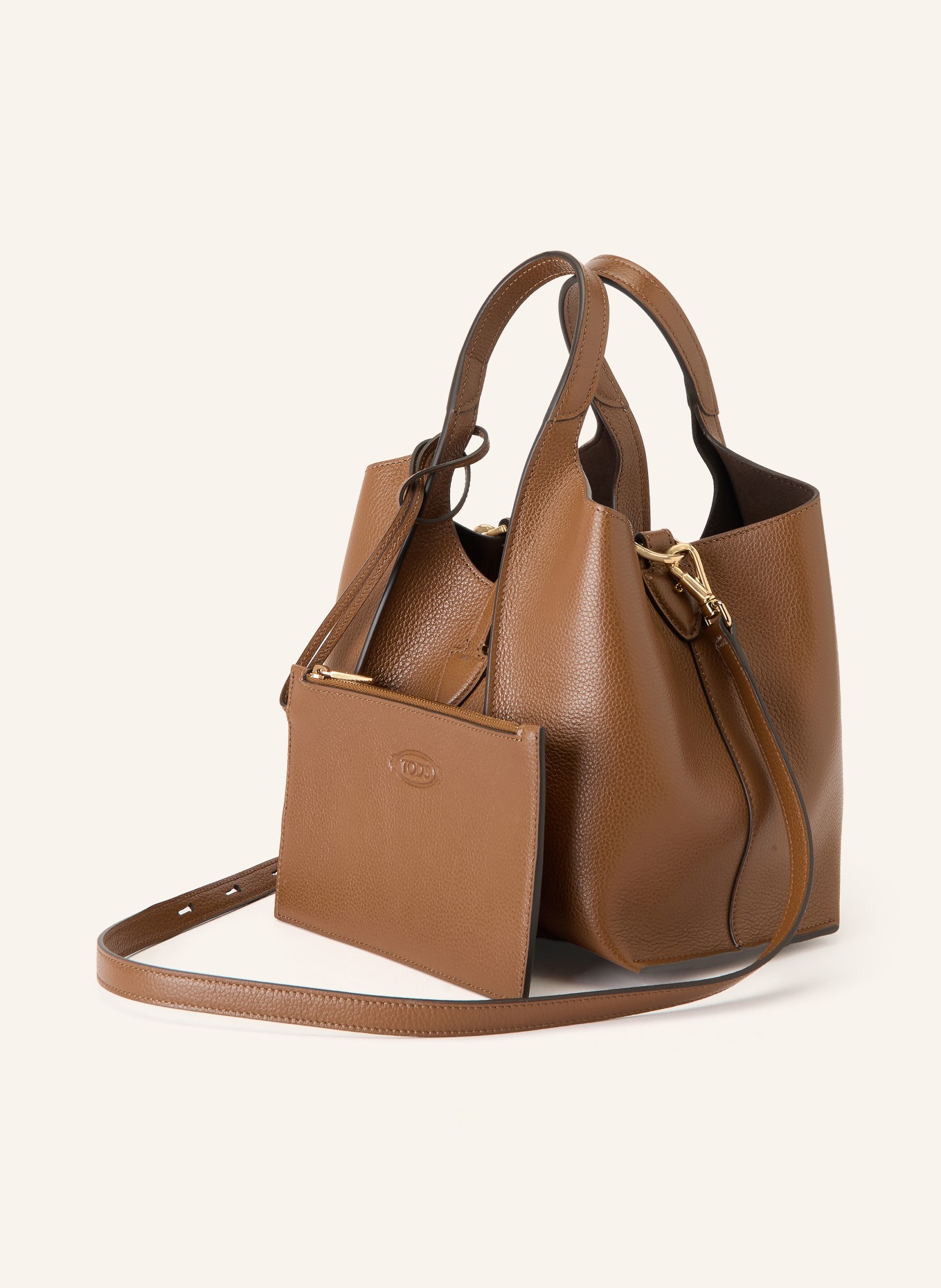 TOD'S Shopper T TIMELESS SMALL mit Pouch: CAMEL / GOLD