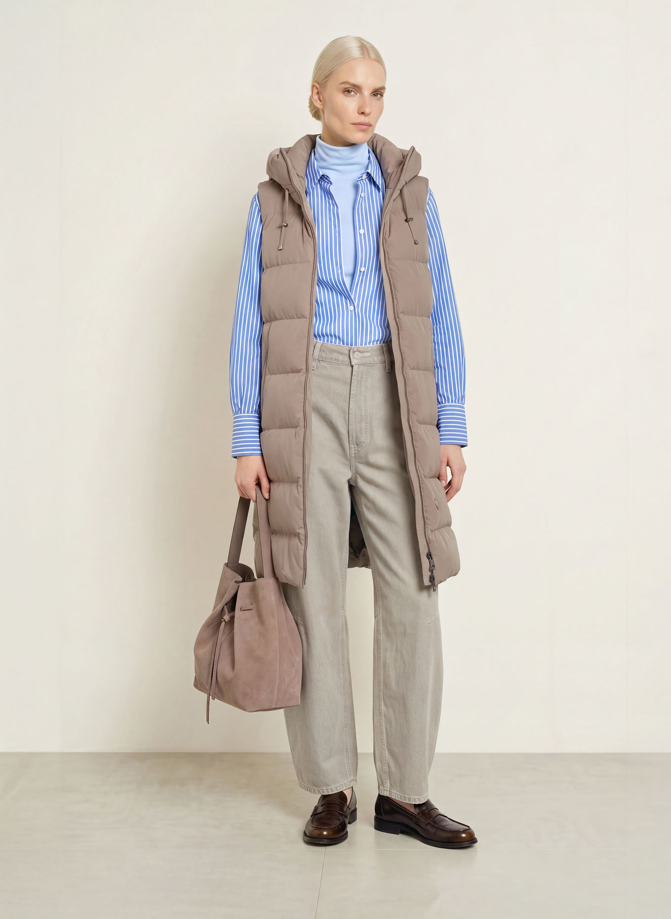 WELLENSTEYN Steppweste GOLDMINE LONG VEST mit DUPONT™ SORONA®-Isolierung: TAUPE