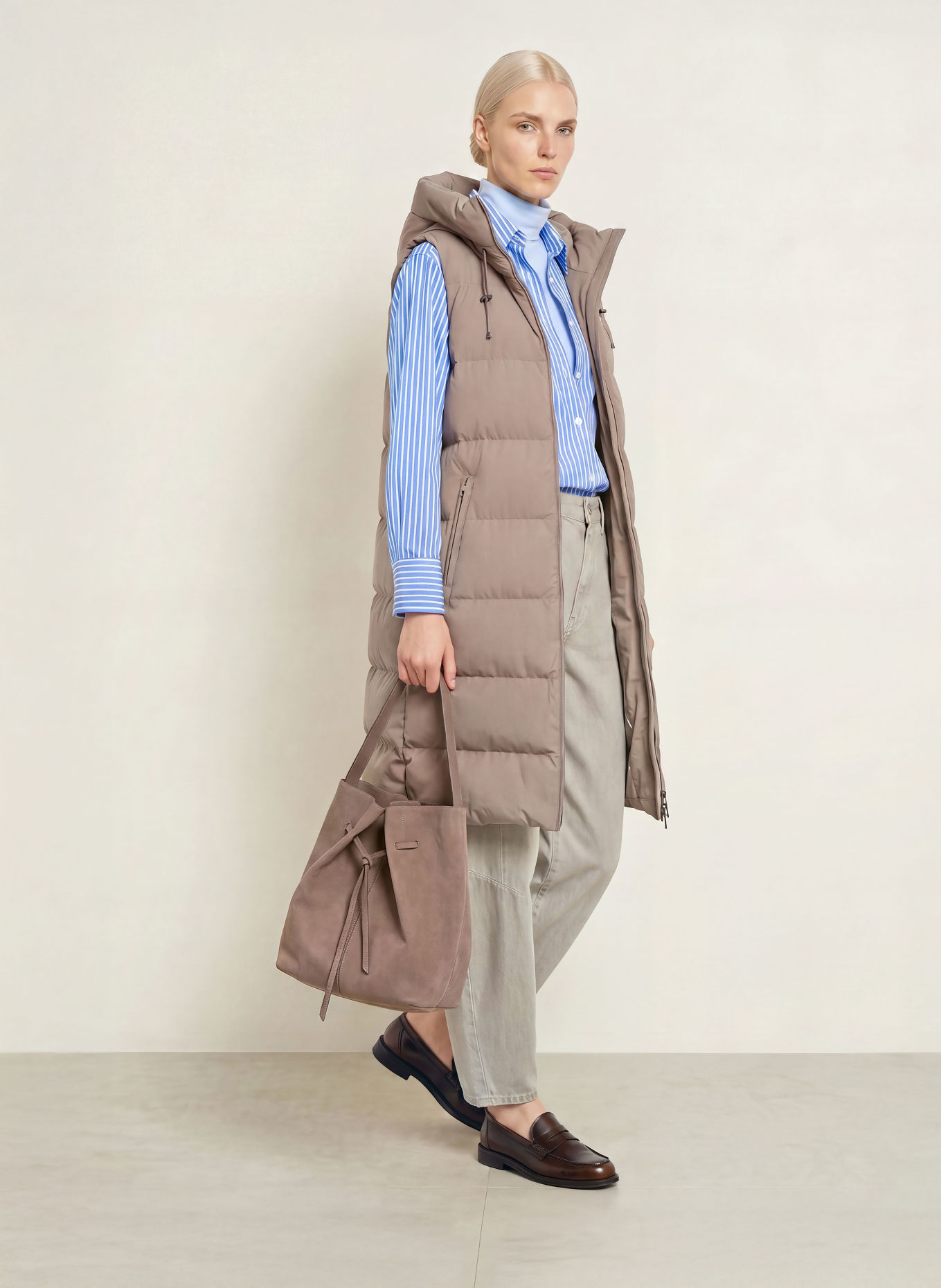WELLENSTEYN Steppweste GOLDMINE LONG VEST mit DUPONT™ SORONA®-Isolierung: TAUPE
