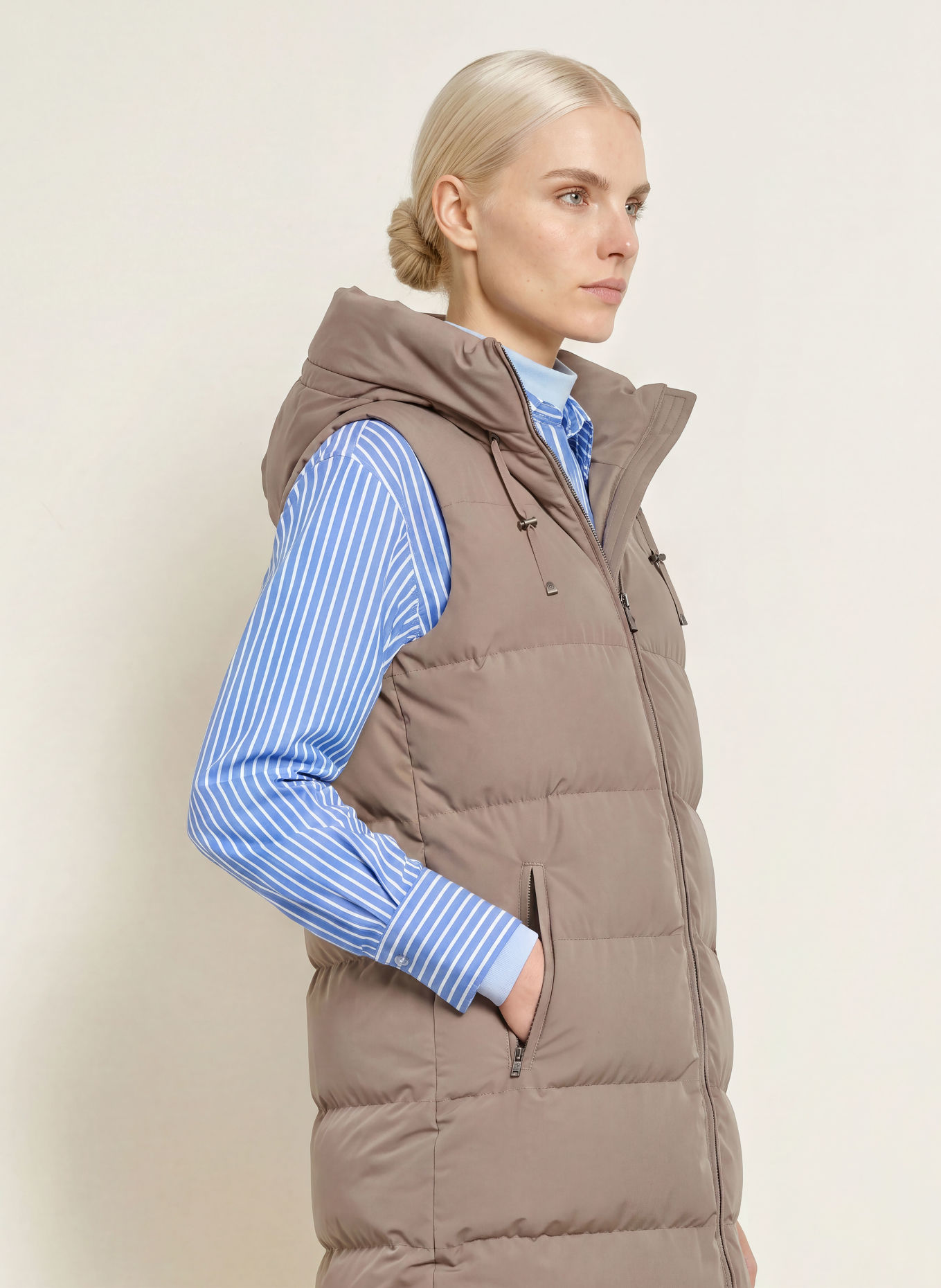 WELLENSTEYN Steppweste GOLDMINE LONG VEST mit DUPONT™ SORONA®-Isolierung: TAUPE