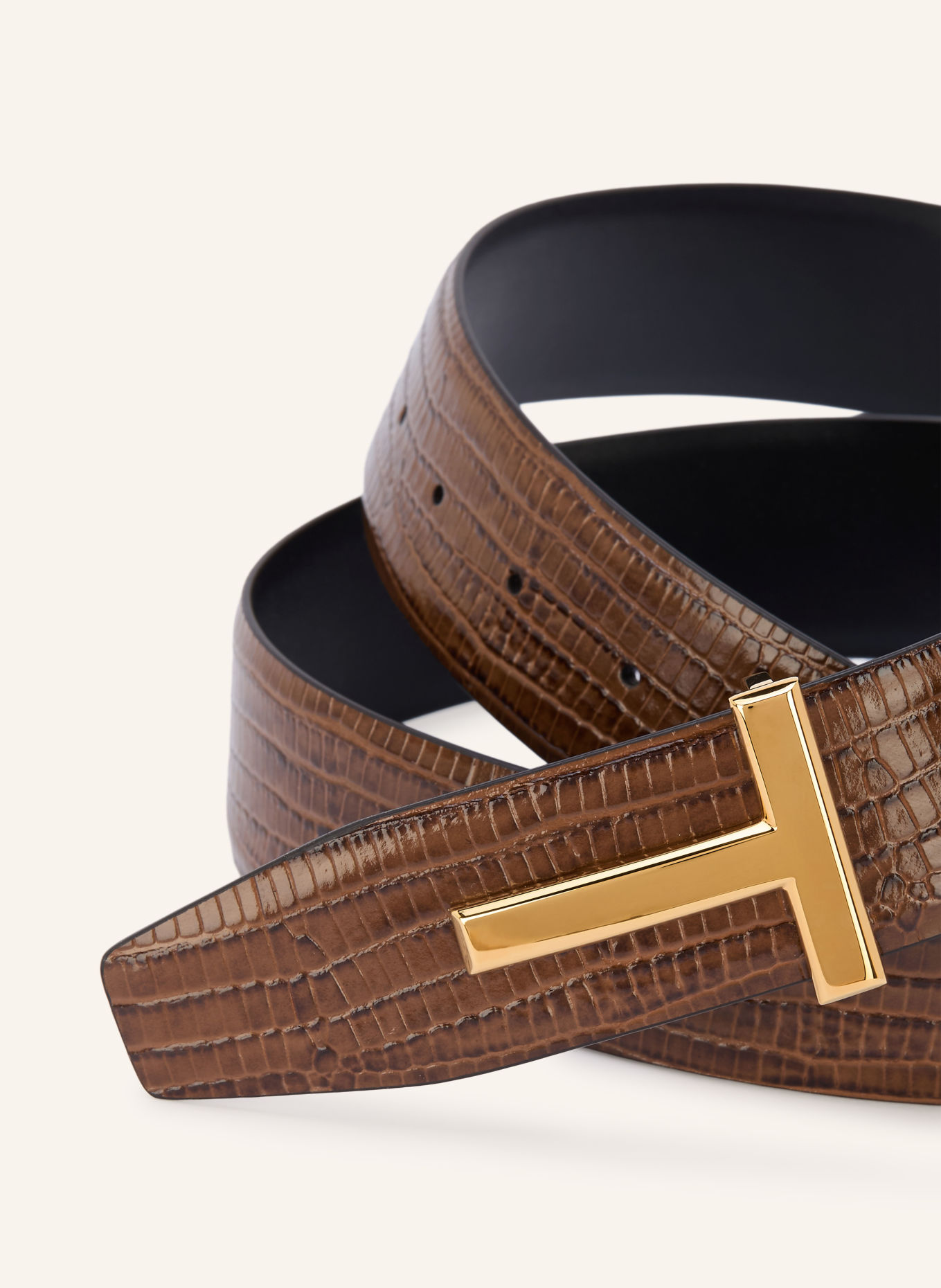 TOM FORD ceinture: MARRON / OR / NOIR
